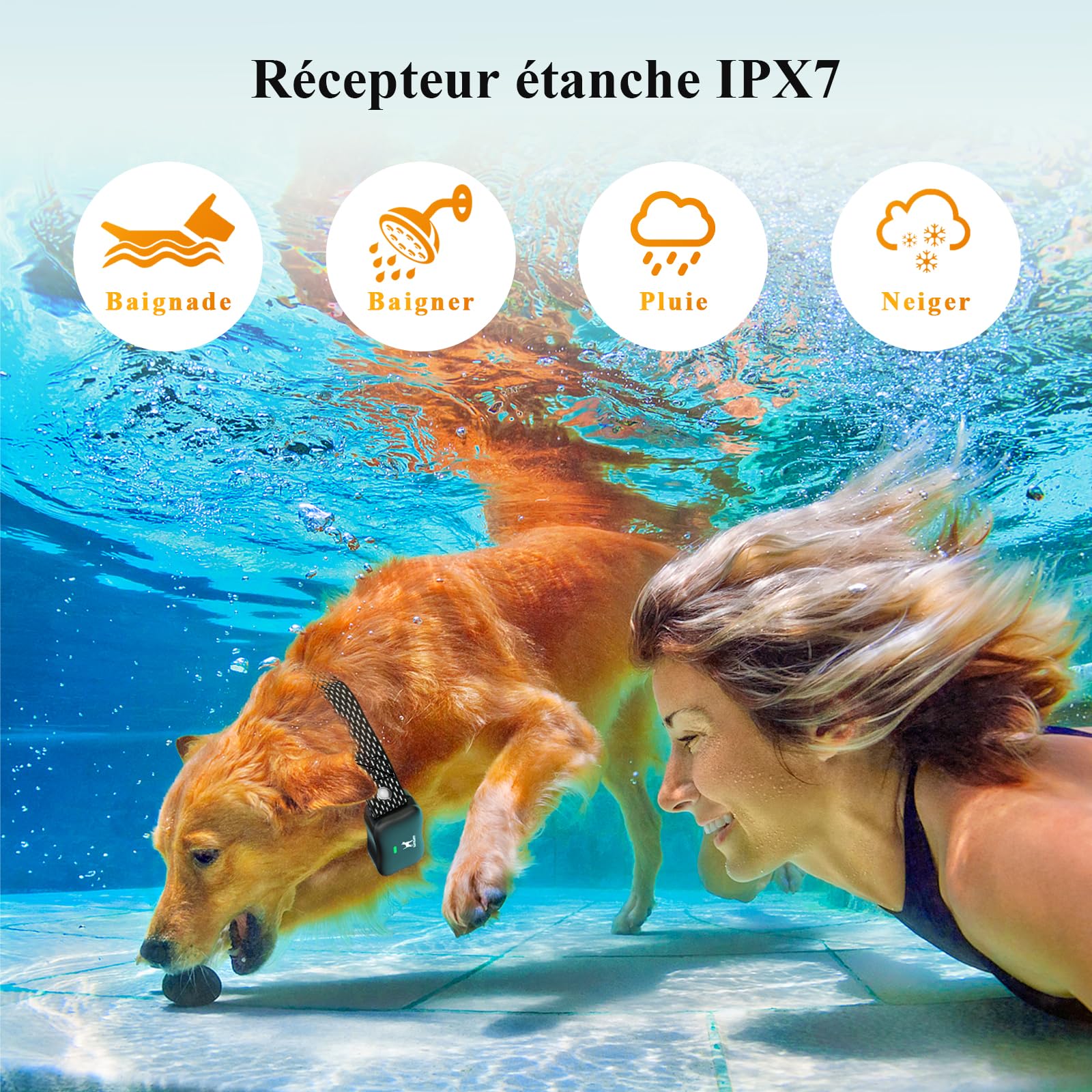 Clôture Électronique et Collier pour Chien avec 14 Niveaux Distance (8-1050m), Système de Clôture, Collier de Dressage pour Chien avec Mode Vibration, Son, Choc, IPX7 Résistant à L’Eau