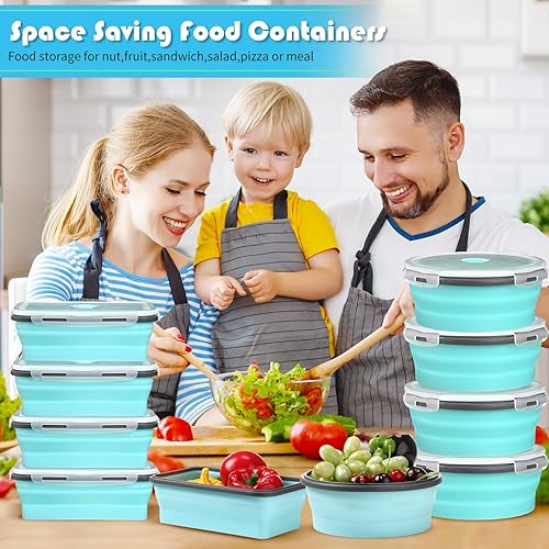 Miniatura 7 de 10 recipientes plegables de silicona grandes de 40.6 onzas con tapas herméticas, apilables, recipientes de almuerzo para cocina, viajes, microondas,