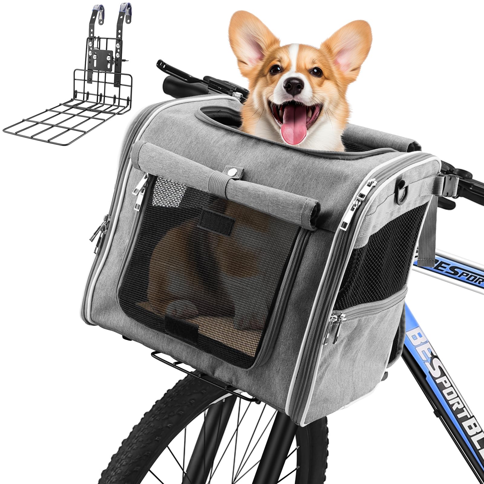 Eiito Cesta de bicicleta delantera patentada para perro | Cesta segura hasta 6 kg, también mochila y bolsa de coche