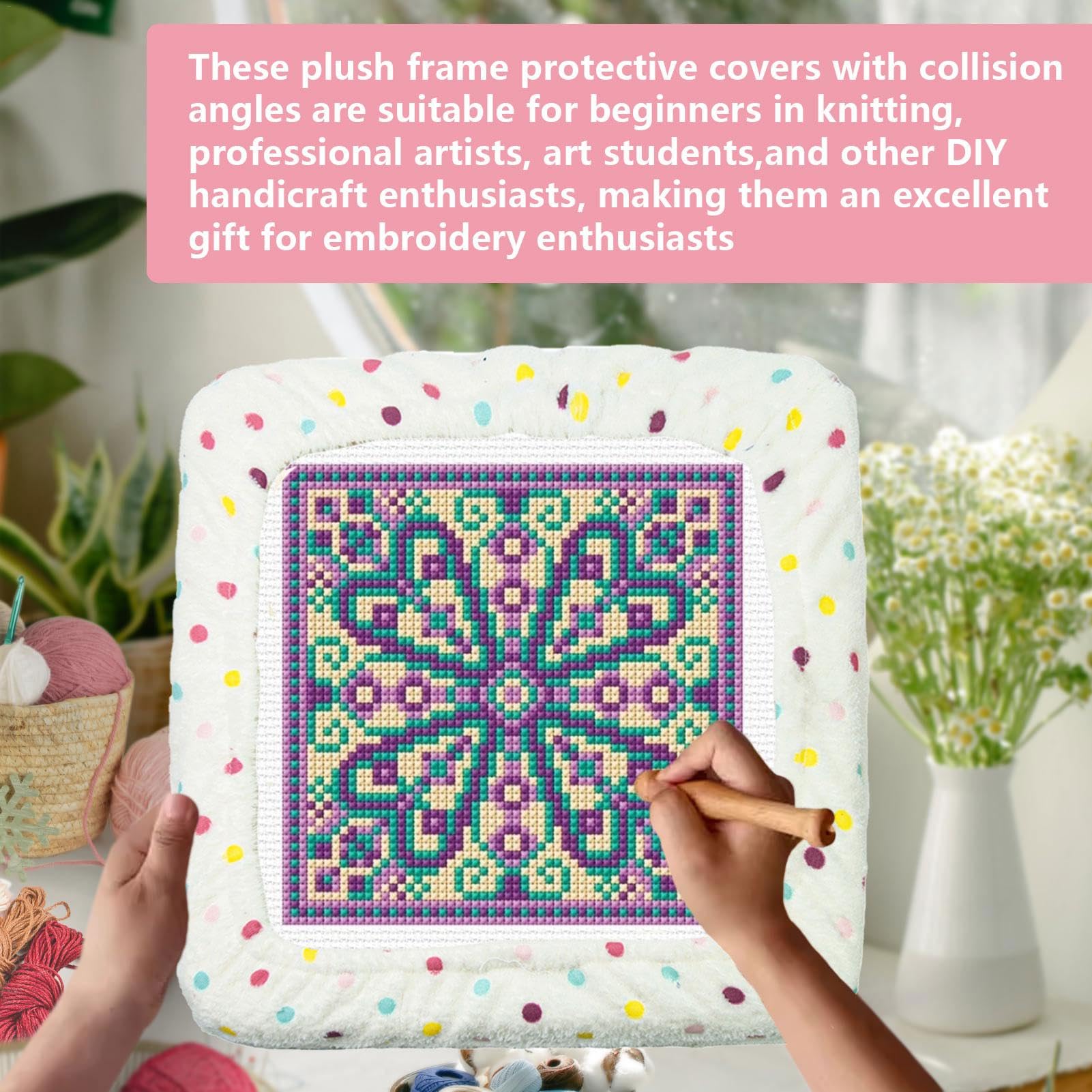 Carpet Hook Frame Cover, Punch Needle Frame Cover - Flannel Gripper Frame Cover | Craft Sewing Ring Cover with 4 Foam Anti-Collision Corners, Embroidery Ring Cover