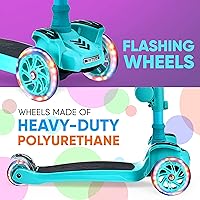 Vista 4 de Hurtle Patinete de 3 ruedas para niños, luces LED de ruedas, manubrio ajustable de inclinación para dirigir y asiento plegable, paseo sentado