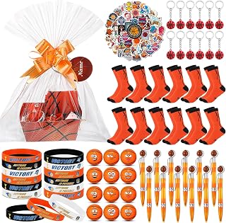 158 Pcs Basketball Party Favors, Gift Basket for Gifts Empty | Basketball Gifts, Baskets for Gifts Empty, Stickers, Keychains, Basketball Socks, Bracelets, Goodie Bags Stuffers