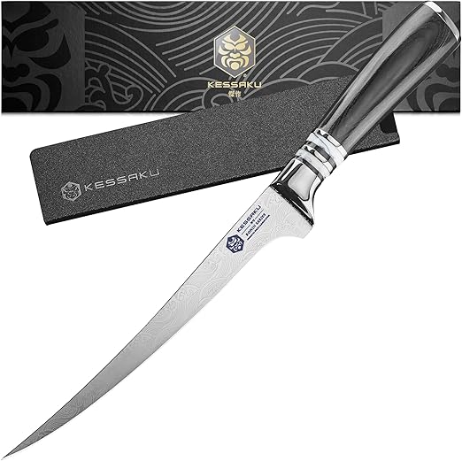 KESSAKU Fillet Knife - 7 inch - Ronin Series - Flexible - Razor Sharp - Forged 7Cr17MoV High Carbon Stainless Steel - Boning, Trimming, Skinning - Wood Handle with Blade Guard