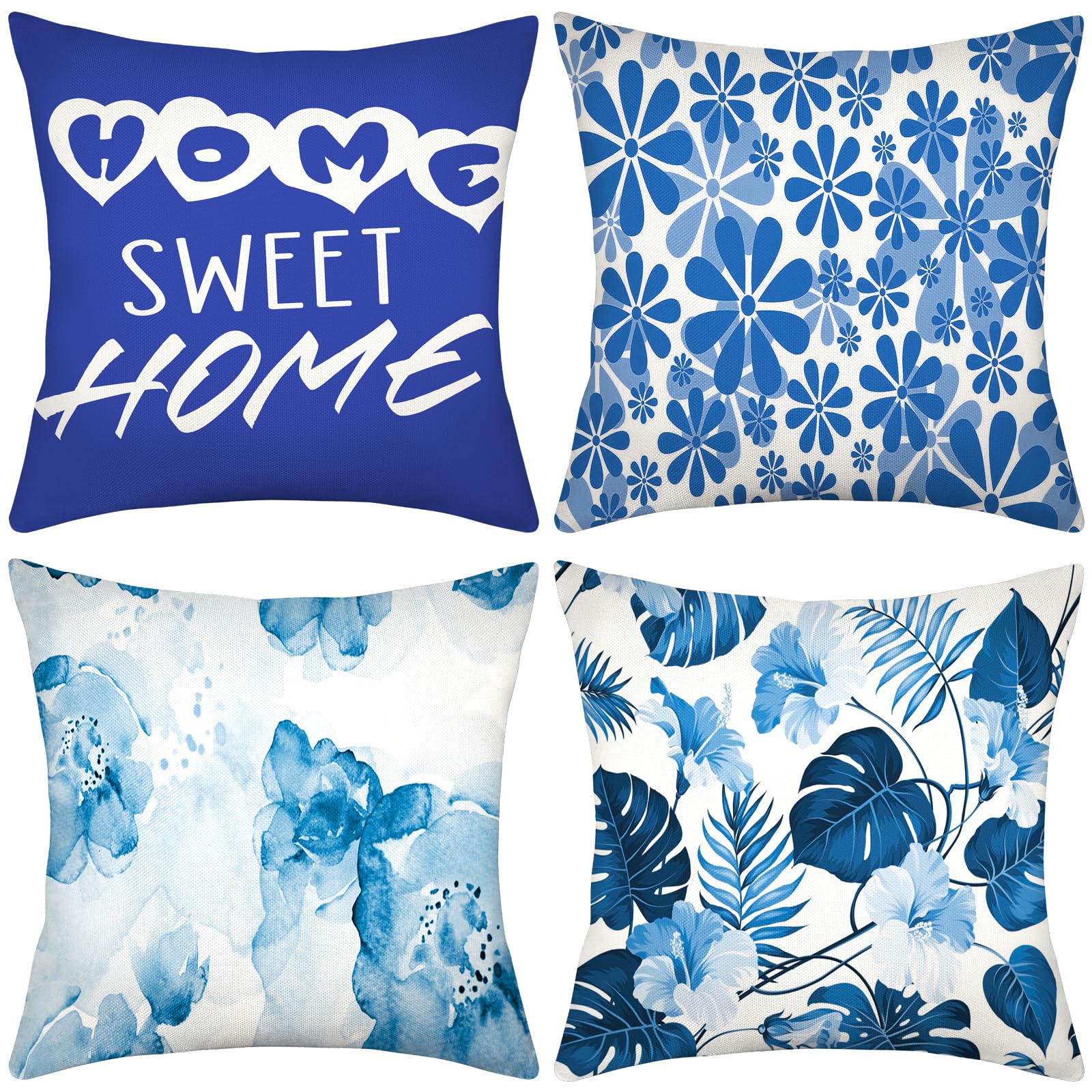 Jusen Set of 4 Pillow Covers, Modern Sofa Throw Pillow Cover, Decorative Outdoor Linen Fabric Pillow Case for Couch Bed Car 18 x 18 Inches for Living