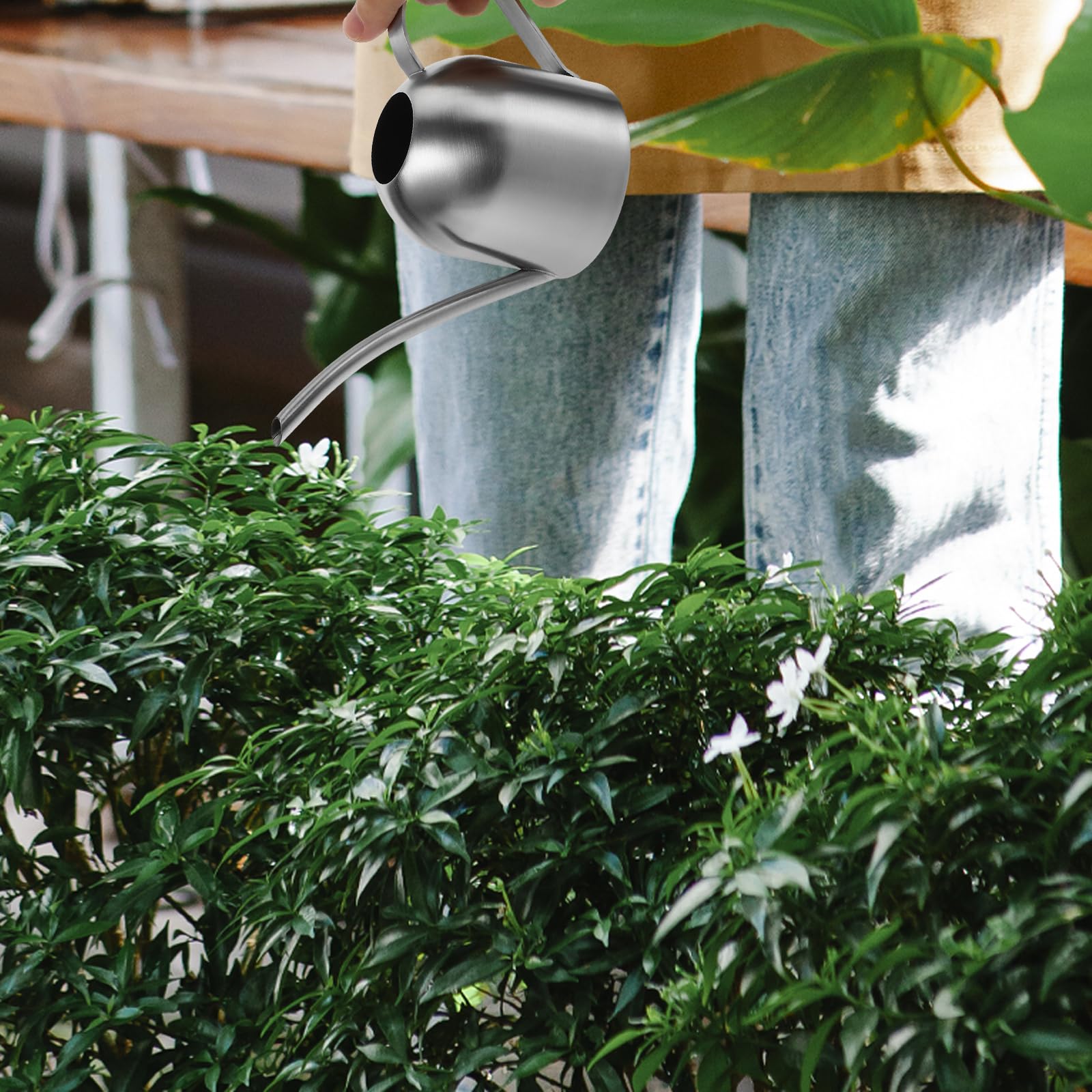 Yardwe Edelstahl Gießkanne 500Ml Für Zimmerpflanzen Indoor Mit Langen Auslauf Zur Präzisen Bewässerung Von Pflanzen Und Blumen Im Garten Und Zuhause
