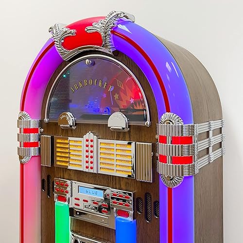 Miniatura 5 de Arkrocket Saturn V - Jukebox reproductor de discos de vinilo de tamaño completo Bluetooth USB SD Reproductor de CD Radio, tocadiscos retro, Jukebox