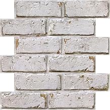 3D Peel and Stick Faux Brick Wall Panels 11.8" x 11.8" 10-Pack, Small Brick-Look Wall Sticker, Thin Lightweight PVC Self Adhesive Wall Tiles for Interior Decor, Warm Whitewash