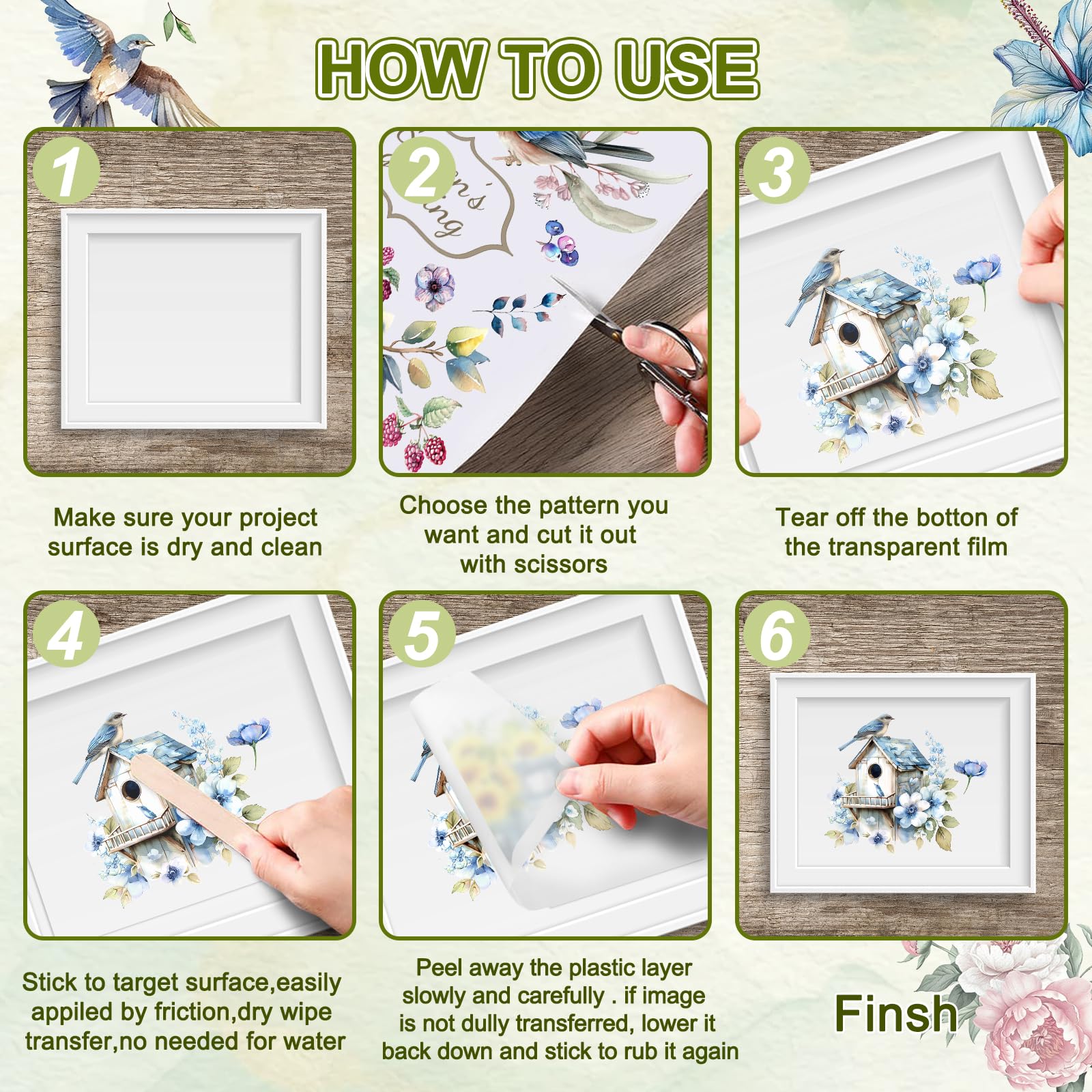 Arricraft 12 Sheets Hummingbird Rub On Transfers - Vintage Watercolor PVC Decals For DIY Crafts, Furniture, Windows - View #10