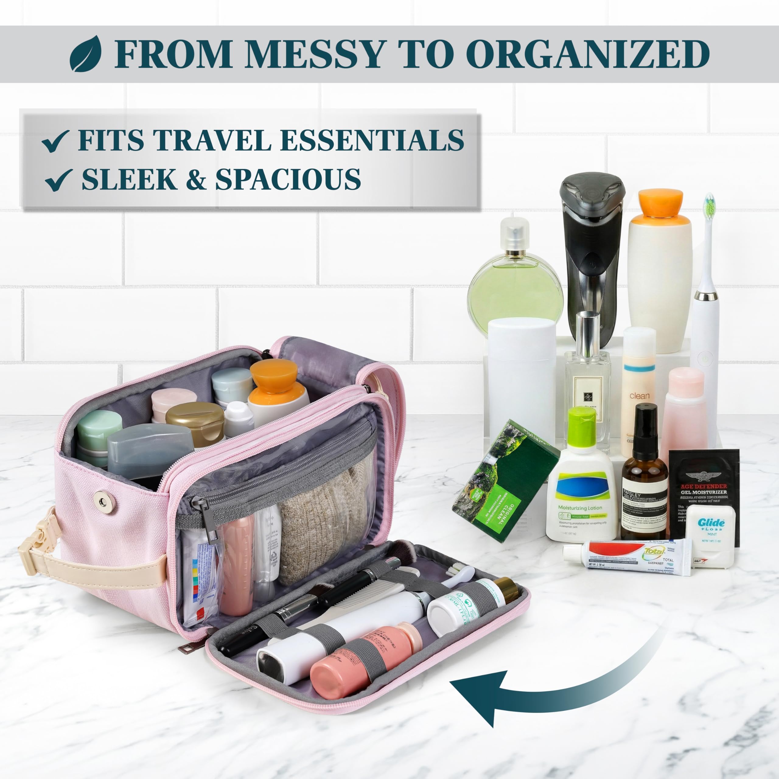 PAVILIA Trousse de toilette de voyage en toile, trousse Dopp, résistante à l'eau, organisateur de salle de bain pour voyage, salle de sport, articles de toilette de douche pour accessoires de