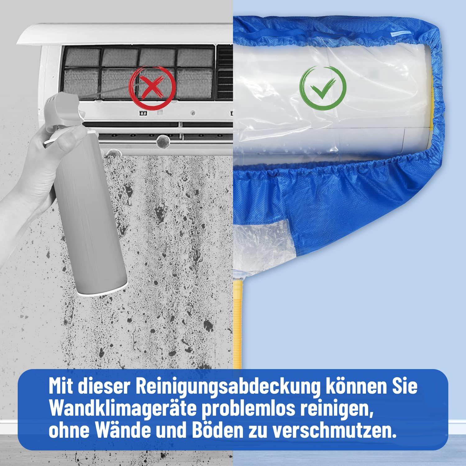 Split-Klimaanlagen Reinigungs-Set mit Wasserablaufschlauch, Wandmontage Klimagerät Schutzhaube, Auffangbeutel für Wartung & Reinigung, wasserdichte Staubschutzhülle