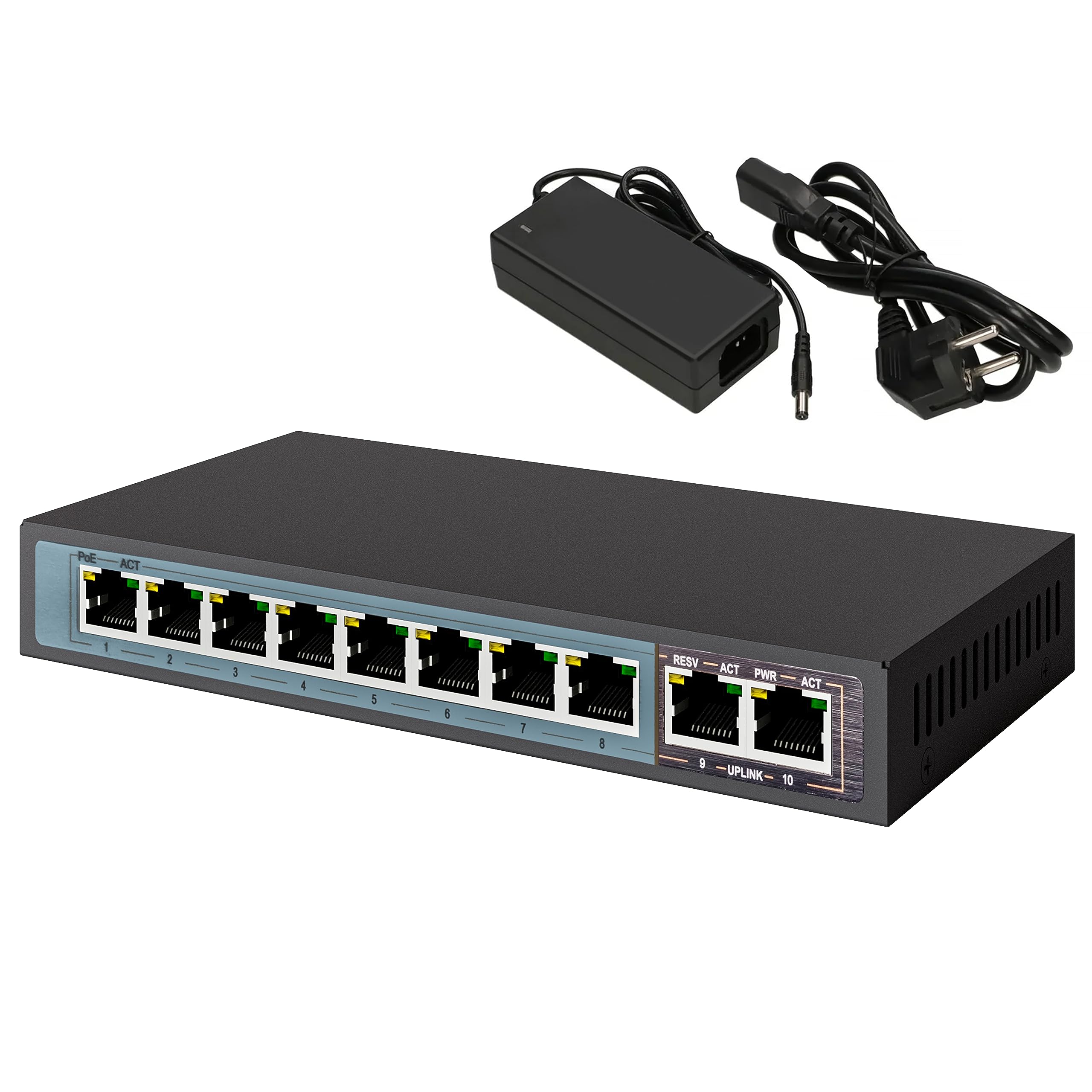 Extralink Ceres, 8 Ports PoE, PoE+ Switch, 100 Mbps, 2 Ports RJ45, Uplink 100Mbps, 4 Switching Modes, Smart Power Plug and Play,Alimentation des caméras jusqu'à 250 mètres
