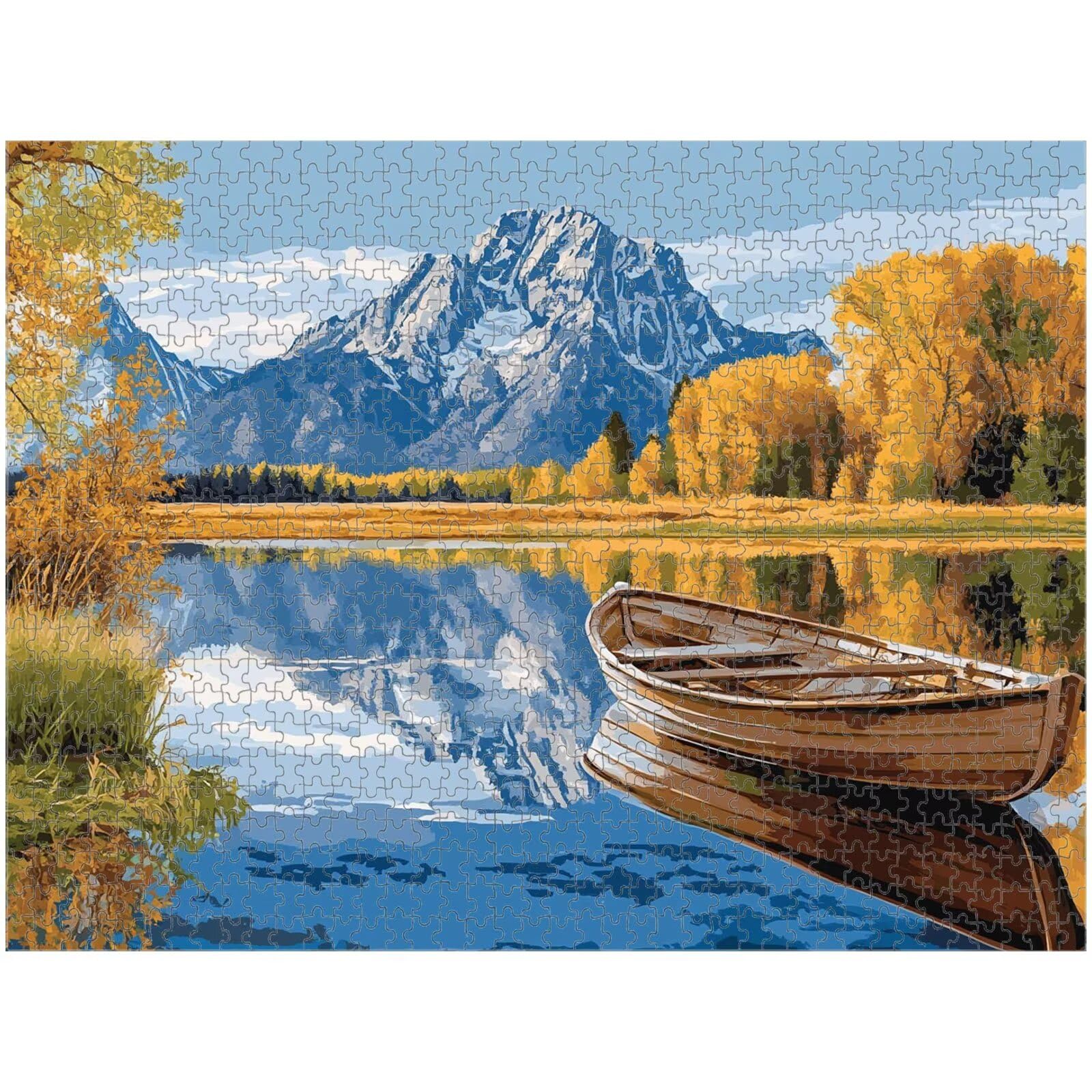 1000 elementów, puzzle dla dorosłych, góry i jezioro, wytrzymałe drewniane puzzle 1T#640
