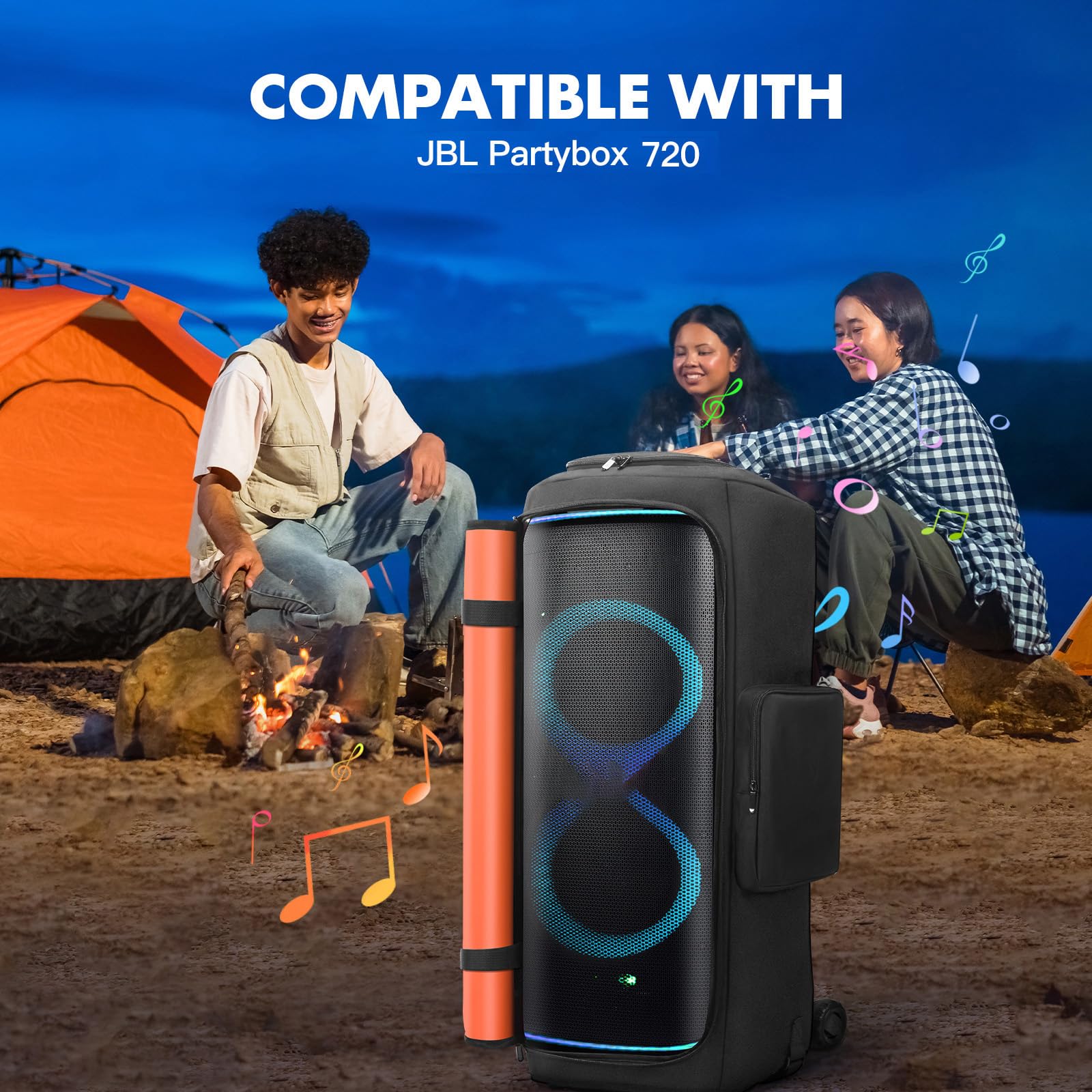 Housse anti-poussière pour haut-parleur compatible avec JBL PartyBox 720, étui de voyage portable avec porcs latéraux, noir