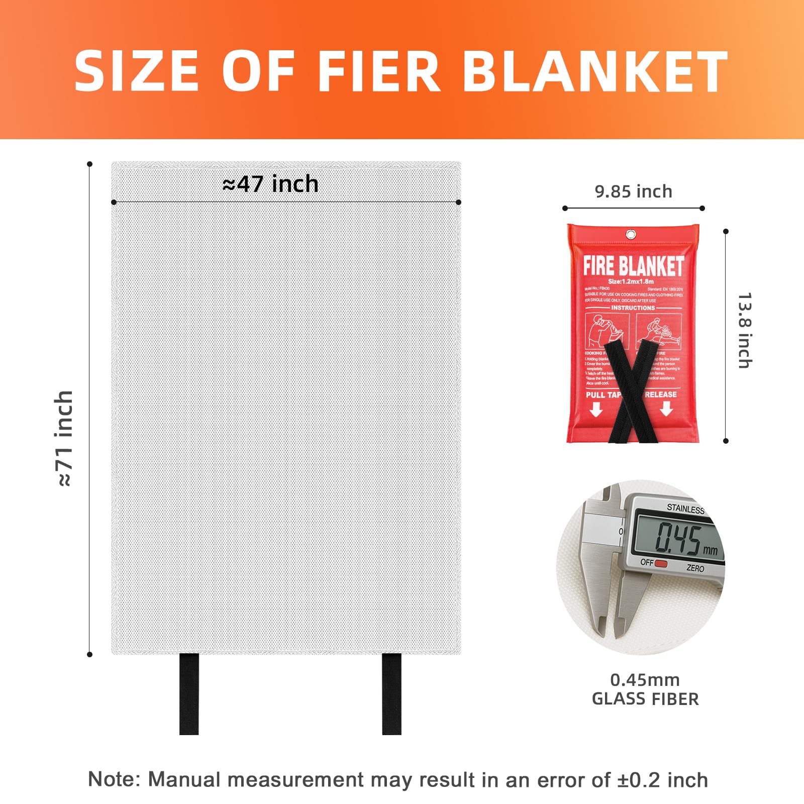 Feuerlöschdecke – 119,4 x 180,3 cm vorbereitete Notfall-Feuerdecke für Zuhause und Küche, Wohnmobil, Grill, Kamin, sicher und einfach für junge Erwachsene und ältere Menschen, die allein