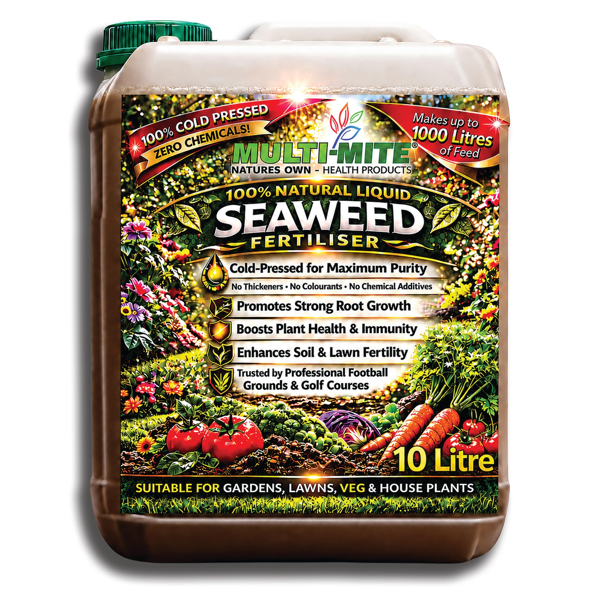MULTI-MITE 100% Natural Liquid Seaweed Fertiliser 10 Litre Plant Feed Concentrate Biostimulant for Gardens Lawns Vegetables Trees Roses Shrubs Herbs Fruit and House Plants Natural Liquid Seaweed
