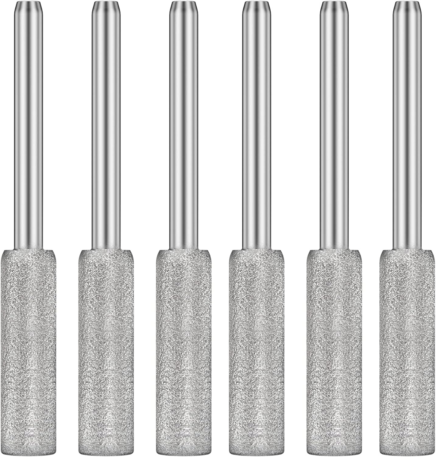6Pcs Grinding Burr Set, Diamond Sharp Rotary Burrs Bit with 1/8 Inch Shank, Wear Resistant Burr Grinding Stone File, Polishing Grinding Tool Grinding Bits for Chainsaw Stone Metal Wood(Silver 4mm)