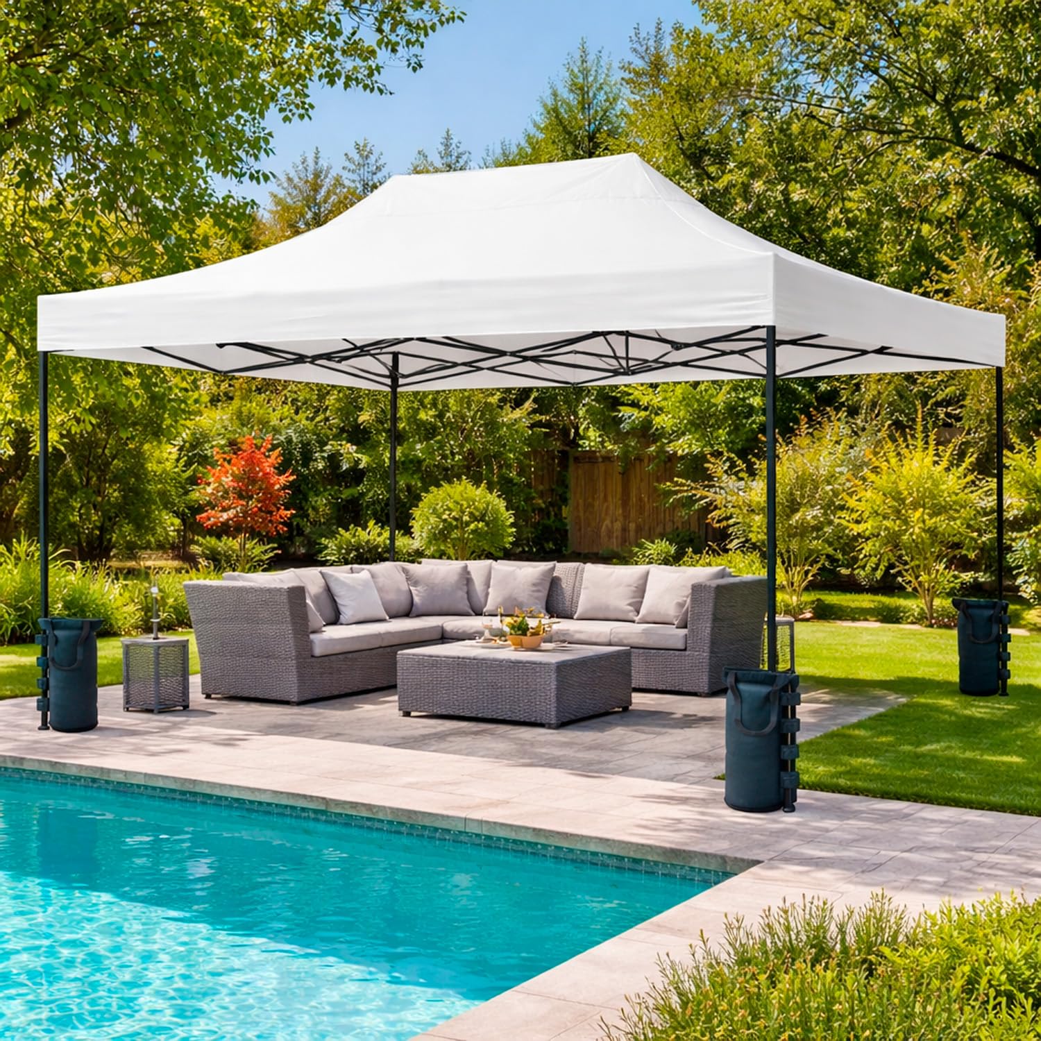 BRICOZONE Gazebo Professionale 3x4.5 Metri Pieghevole Impermeabile Con Struttura In Acciaio Rinforzata Telo Oxford 1200D PVC Protezione UV Con Sacche Zavorra Picchetti Corde E Borsa Custodia (Bianco)