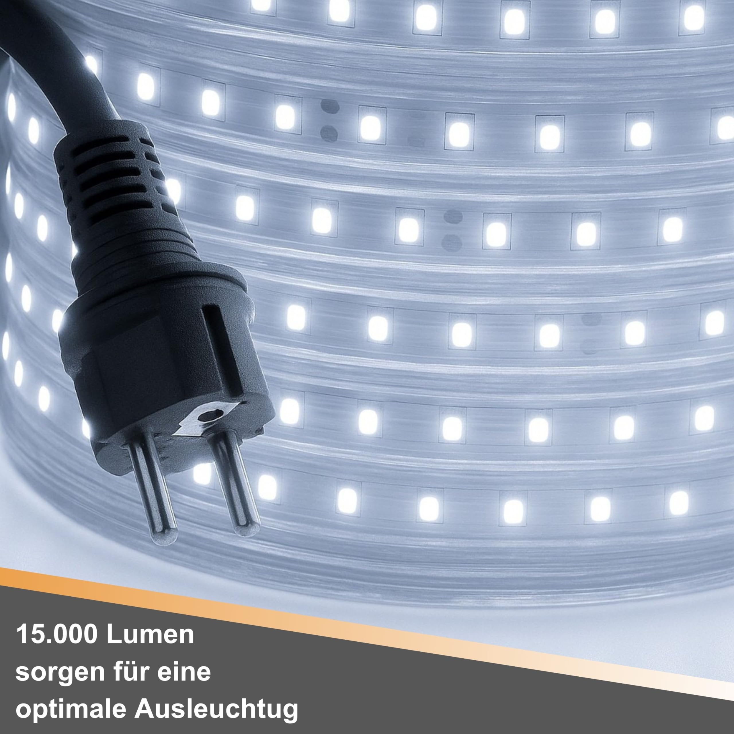 BTEC LED Lichtschlauch Kabeltrommel 15m – 135W 15000lm – IP54 Outdoor & Indoor – Baustellenbeleuchtung, Gartenbeleuchtung, Partylicht, Arbeitslampe, erweiterbar bis 70m