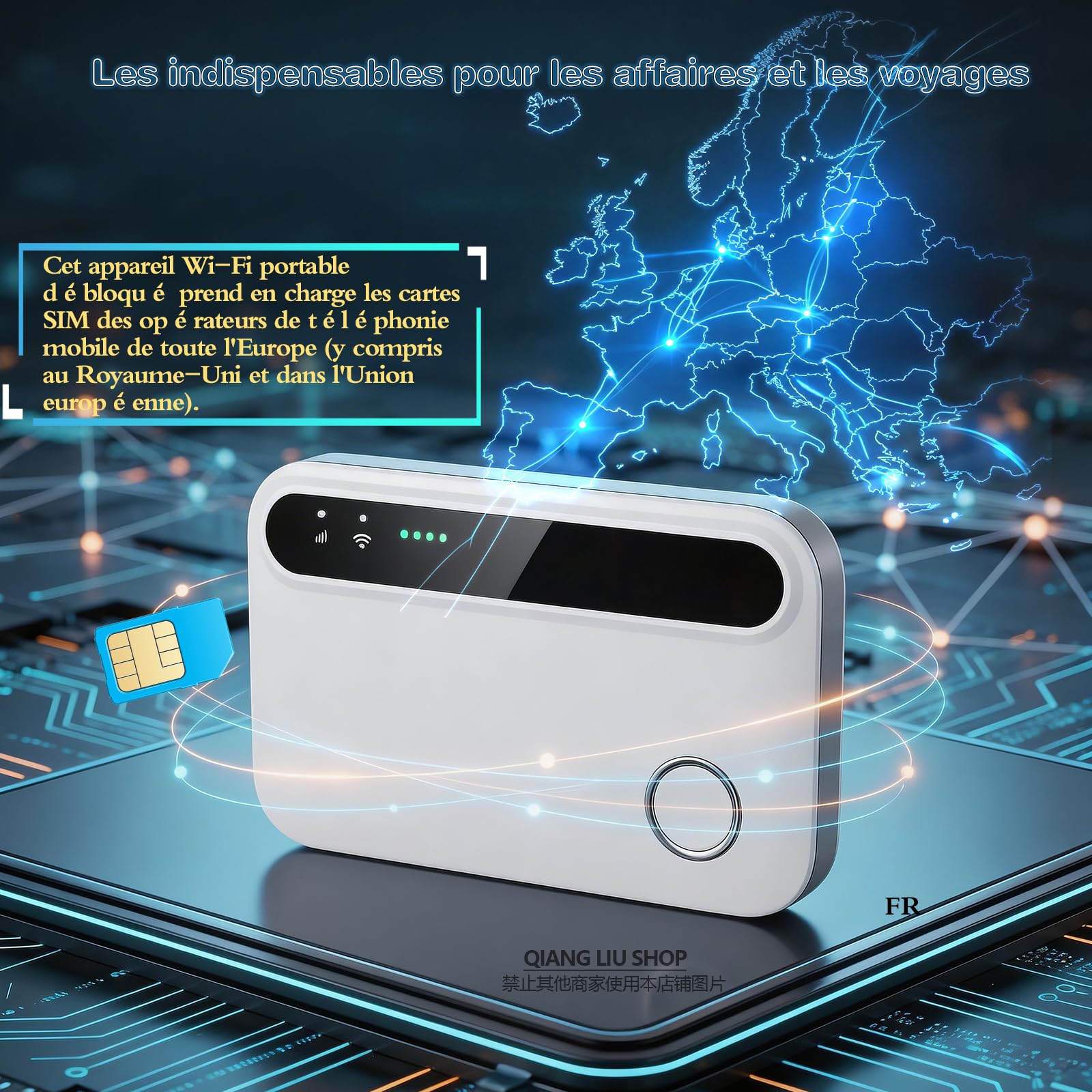 Routeur Wi-FI Mobile 4G Portable à Signal Ultra-Puissant Carte SIM | 12 H D'autonomie, Protection Réseau Sécurisée, Prise En Charge De 10 Utilisateurs, Camping, Voyages, Affaires