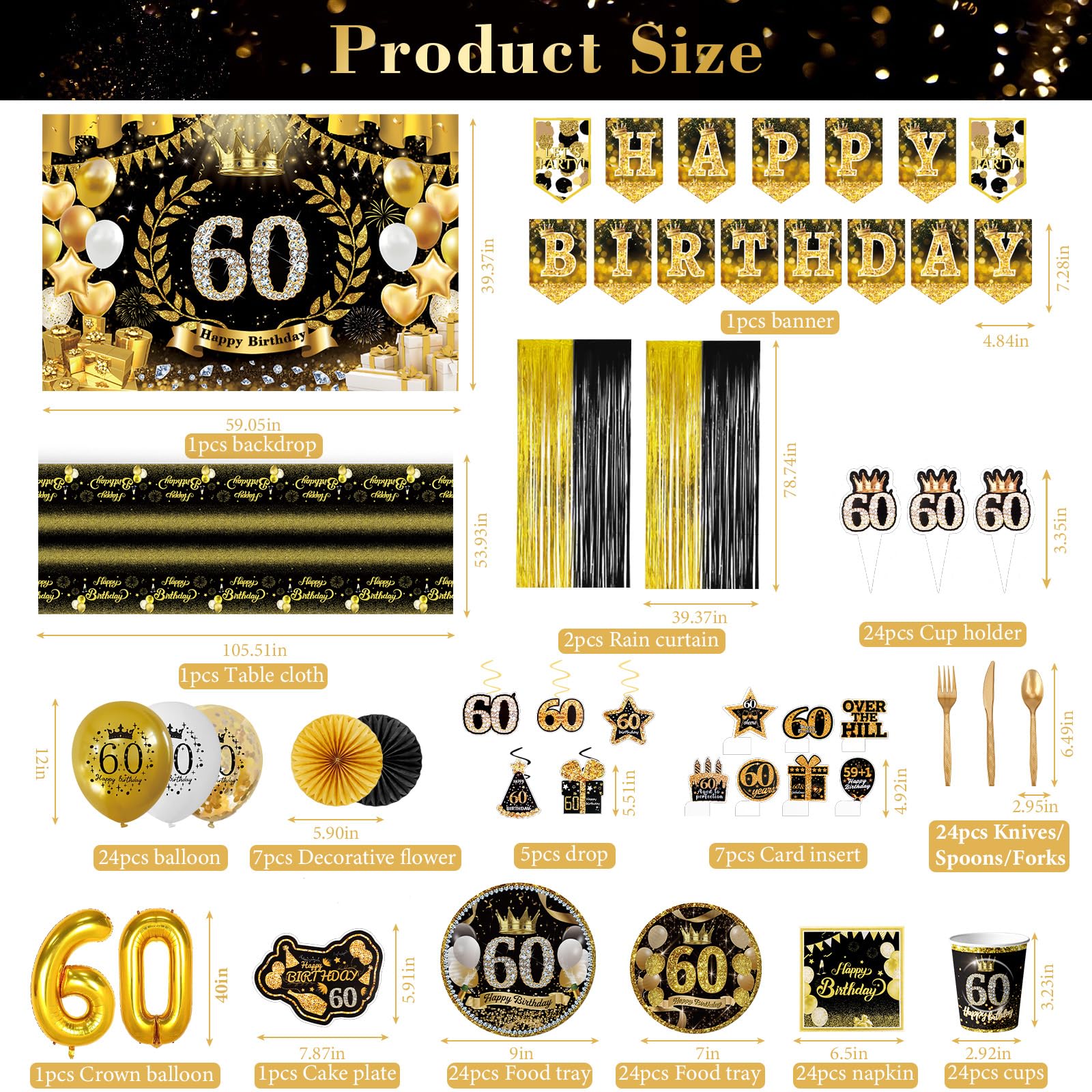 164 piezas de decoraciones de feliz cumpleaños negro y dorado, decoraciones de cumpleaños de fiesta de cumpleaños negro y dorado, suministros de fiesta de feliz cumpleaños para hombres y mujeres,