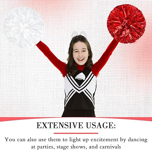 Miniatura 7 de Pompones de animadora y lazo grande para el pelo de animadora para niña, pompones metálicos grandes de 12 pulgadas para animadora de equipo