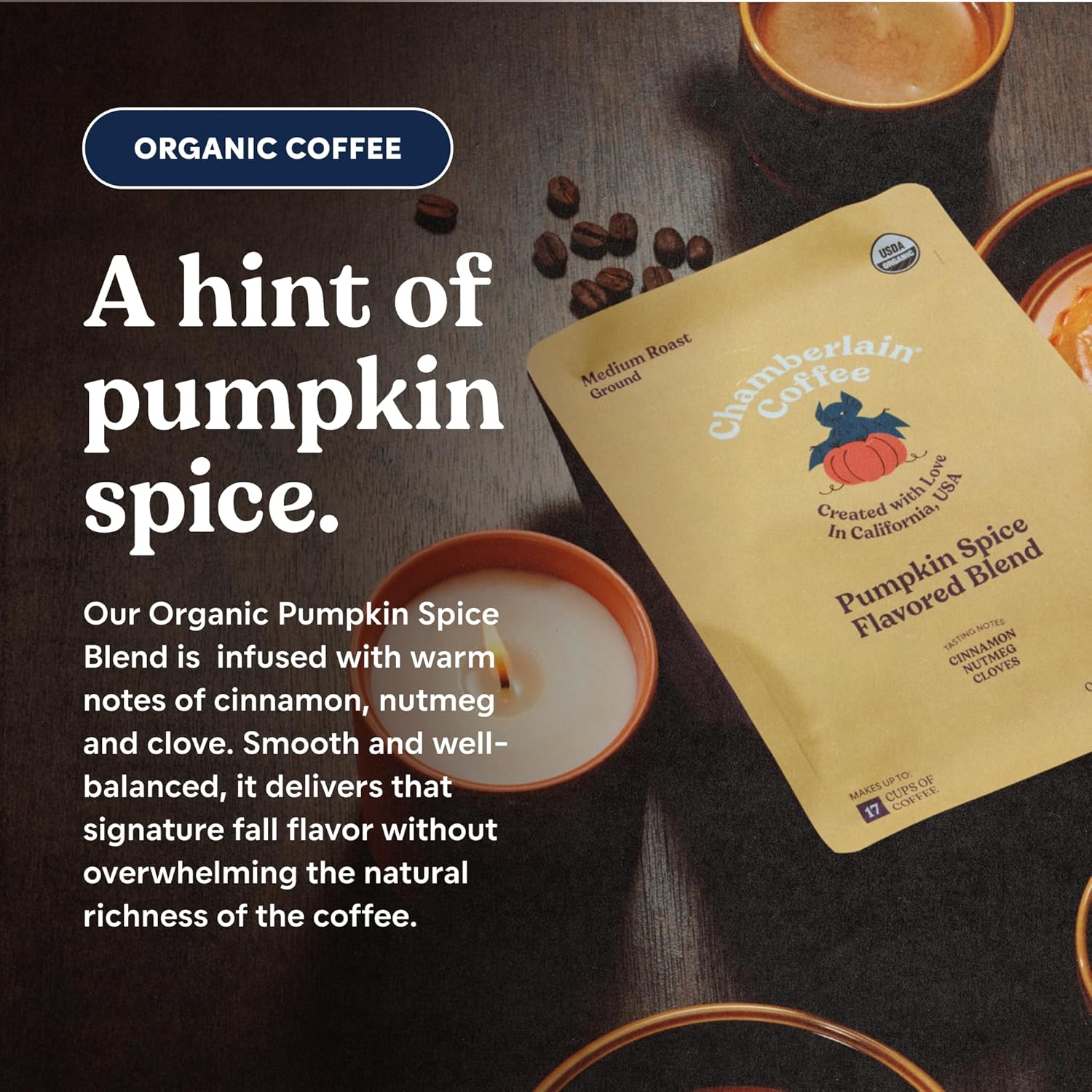 Chamberlain Coffee Organic Medium Roast Coffee Blend - Ground - Smooth & Balanced w/Milk Chocolate, Roasted Peanuts, Brown Sugar & Graham Cracker Notes, Perfect for Everyday Moments - 10 oz