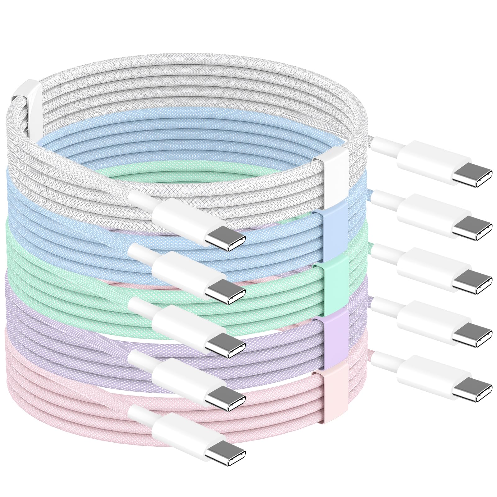 Cable de carga USB C para iPhone 16 15 de 6 pies, tejido multicolor, paquete de 5 cables de carga rápida tipo C a C de 60 W para Apple iPhone 16 Pro Max/16 Pro/15 Plus/15 Pro Max, iPad
