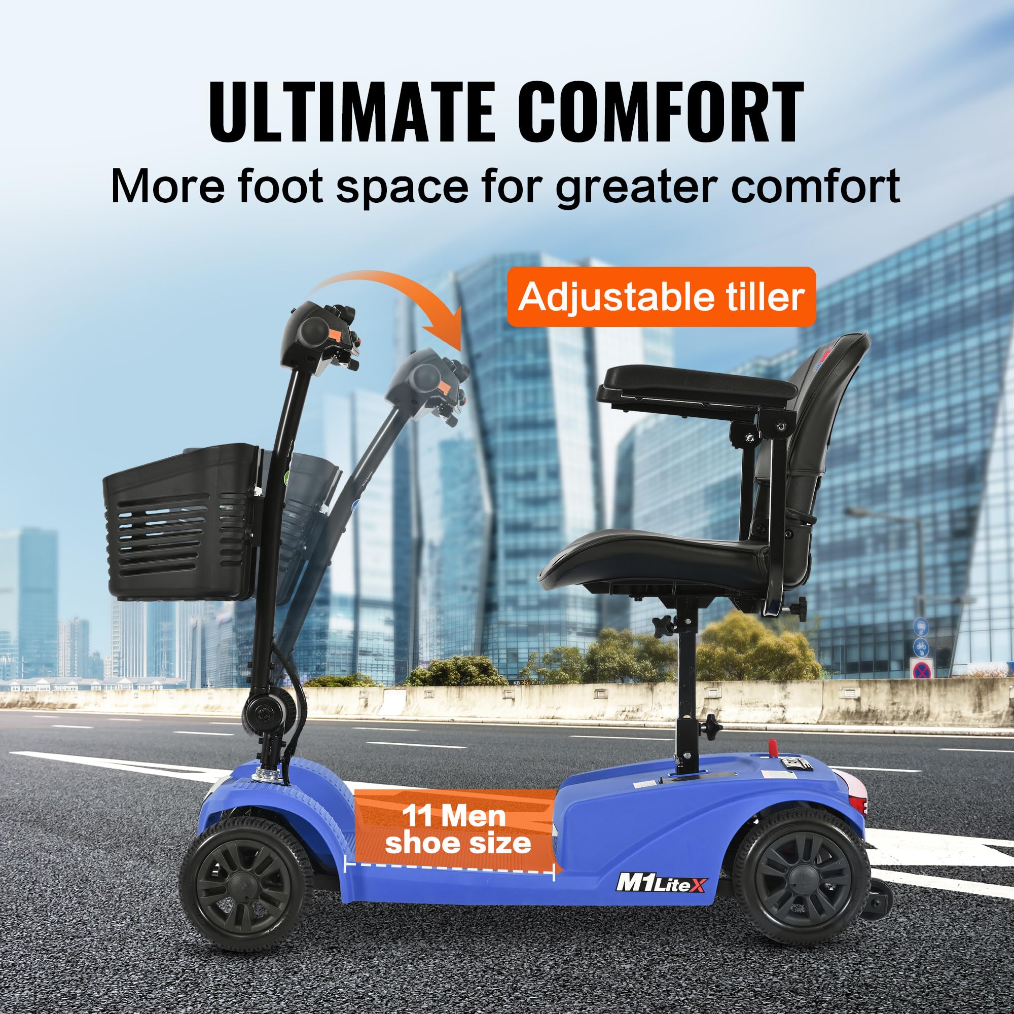 Mobility Scooter for Adults Senior Foldable Lightweight, Portable All Terrain 4 Wheels Electric Powered Scooters for Travel,400lbs Capacity?with Led Headlights and Basket, USB Charging Port (Blue)