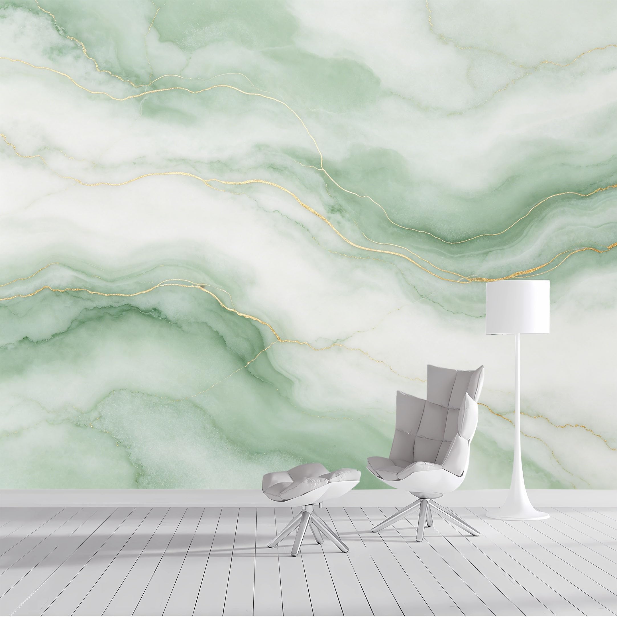 Custom Size Wall Mural Green Jade Marble Veins Gold Accent Abstract Textured Geometric Watercolor SelfAdhesive Wall Fabric Removable Peel and Stick Wallpaper for Living Room Bedroom Bathroom