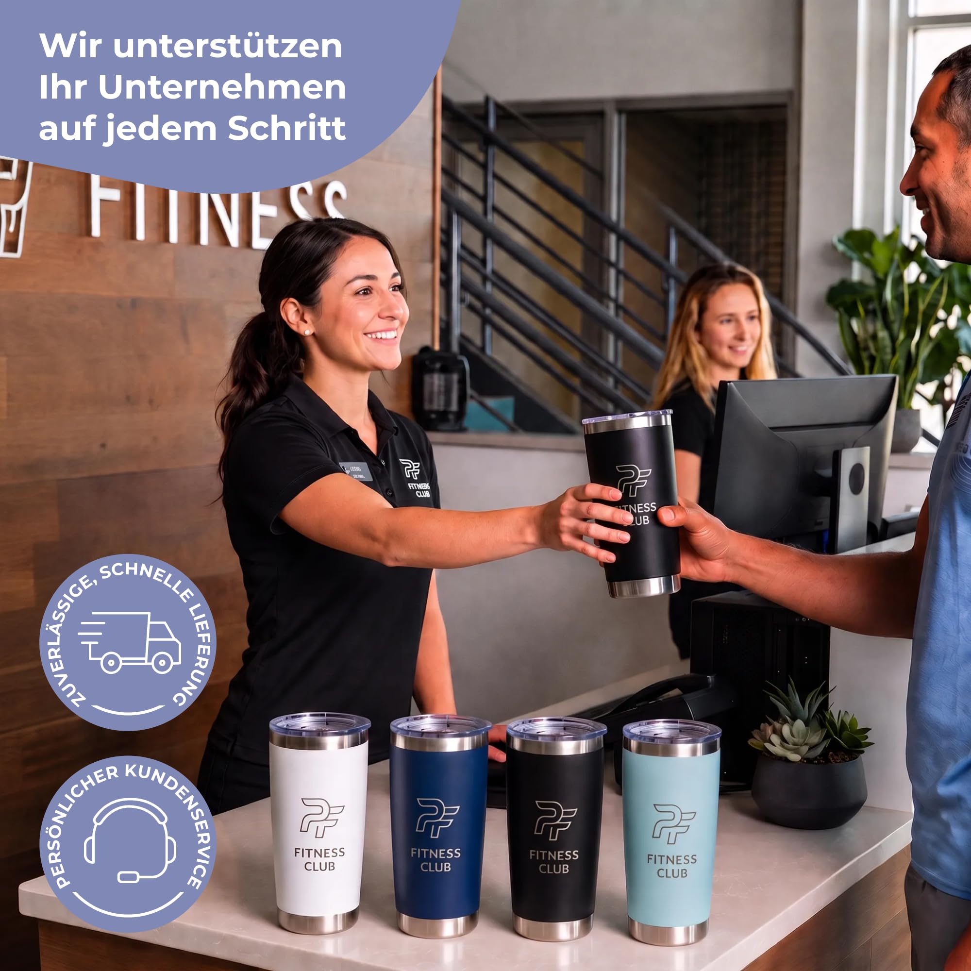 Cimpress Personalisierter Thermobecher, 562 ml doppelwandig, Schwarz