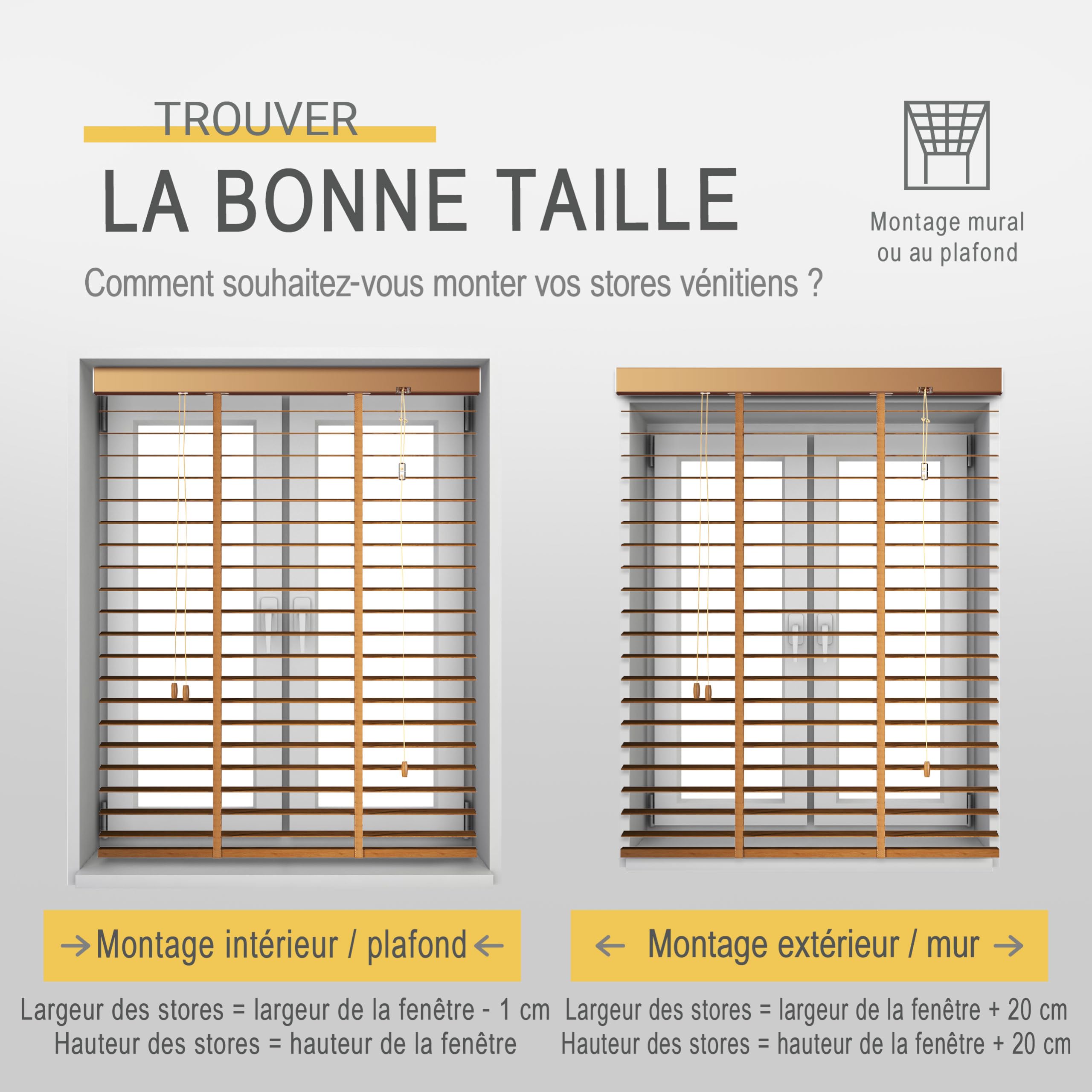 Sol Royal Store Venitien Bois 80x180 cm Lamelles 50 mm Extra Larges Chêne – Montage Facile Mur & Plafond – Brise-Vue Fenêtre Bois Massif – Stores Vénitiens Intérieurs & Extérieur BE5