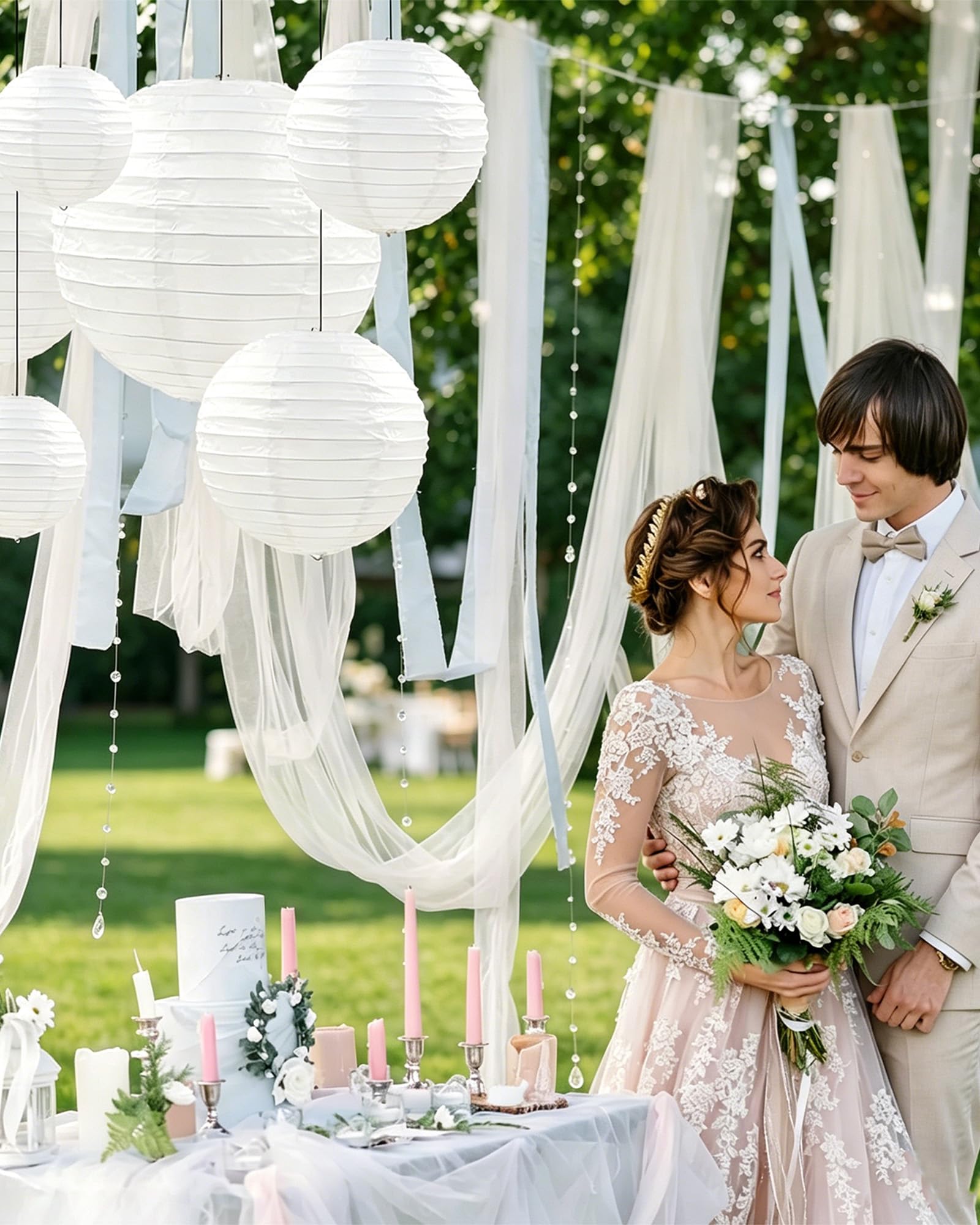 8 Lanterne di Carta Bianco,Paralume Rotondo Decorativo per Matrimoni,Decorative per Matrimoni, Compleanni, Feste ed Eventi