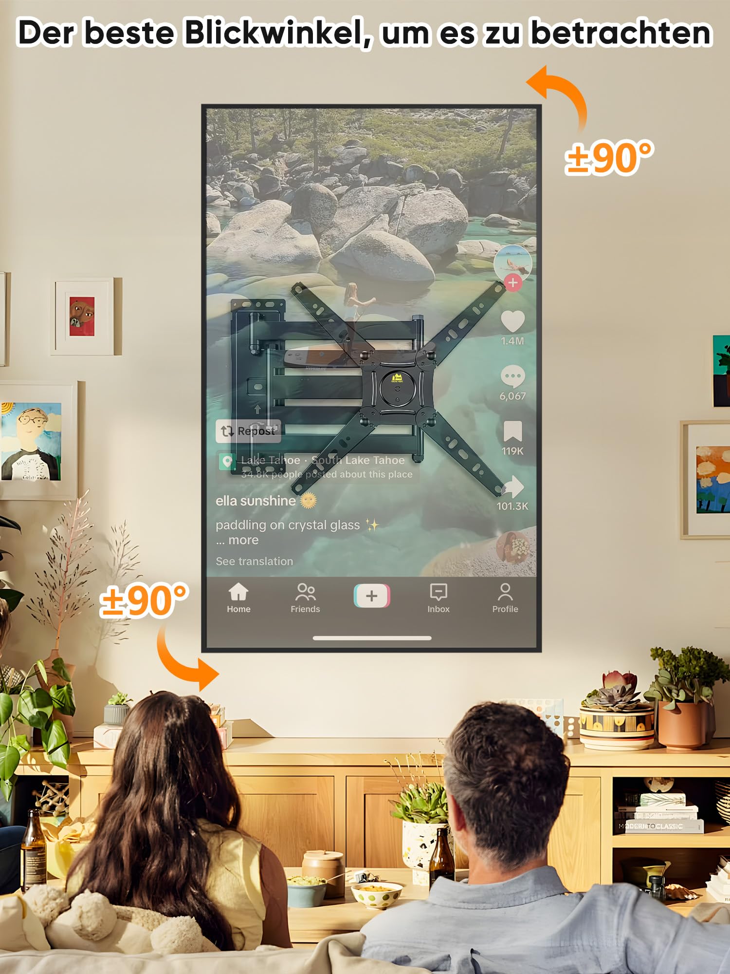 TV Wandhalterung mit 1035mm Langem Arm, TV Halterung für 17-50 Zoll | 180° Drehung Fernseher Wandhalterung, Eck TV Halterung mit Schwenkbar Neigbar, bis 30kg, Max VESA 300x300mm