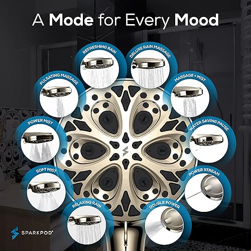 Miniatura 4 de SparkPod Cabezal de ducha filtrado de 10 modos con manguera, cabezales de ducha de alta presión de 5 pulgadas con filtro, filtro de cabezal de ducha