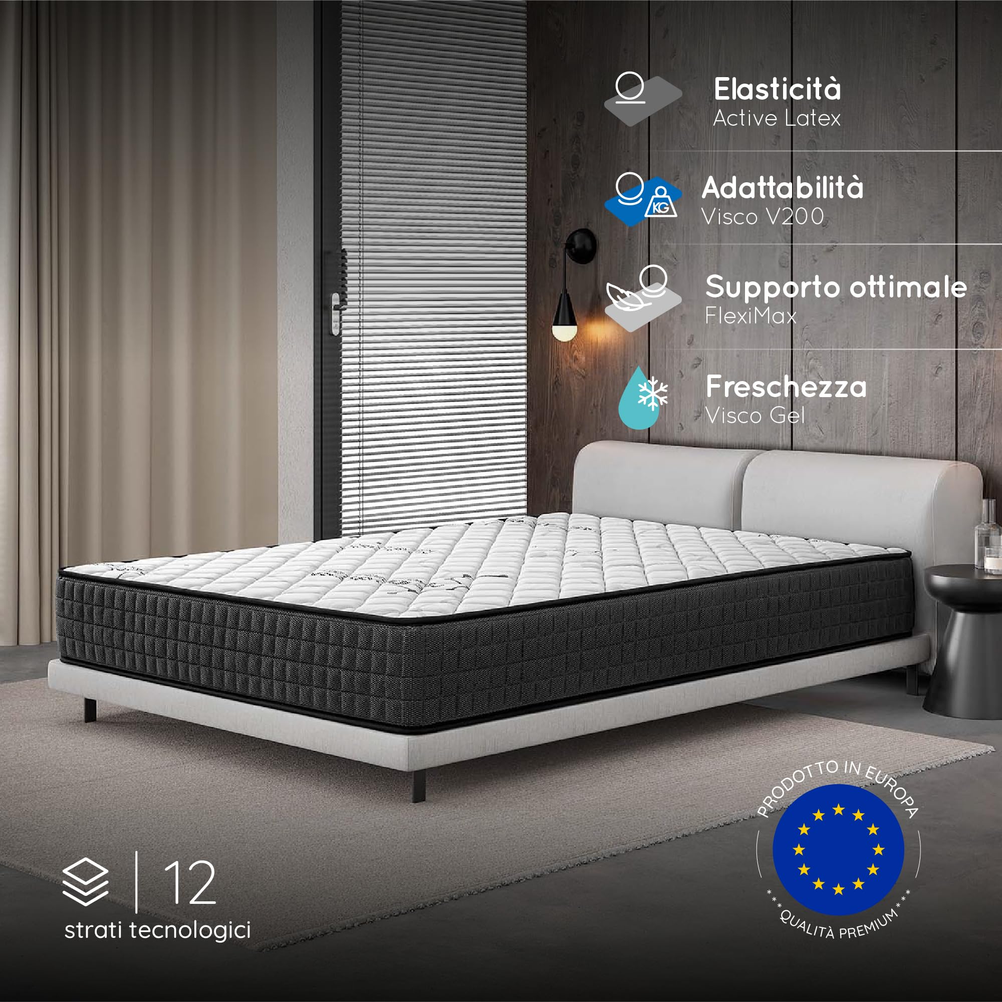 COSMOS Materasso Memory Matrimoniale 160x190 cm - Gamma - Altezza 30 cm, Memory Foam e Blue Latex, Supporto Rigido, Elevata Indipendenza di Movimento, Reversibile, Ipoallergenico, Produzione Europea