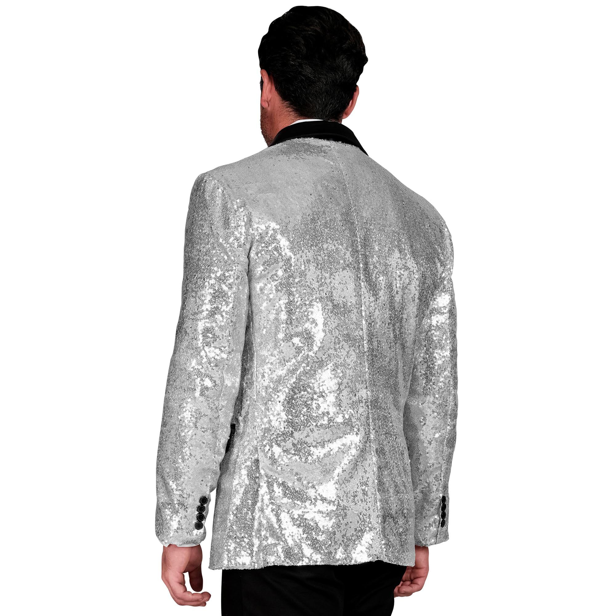 Widmann W MILANO Party Fashion - Party Fashion Men's Satin Disco Fever Strike Move Sequin Jacket, Silver, XXL - Image 4