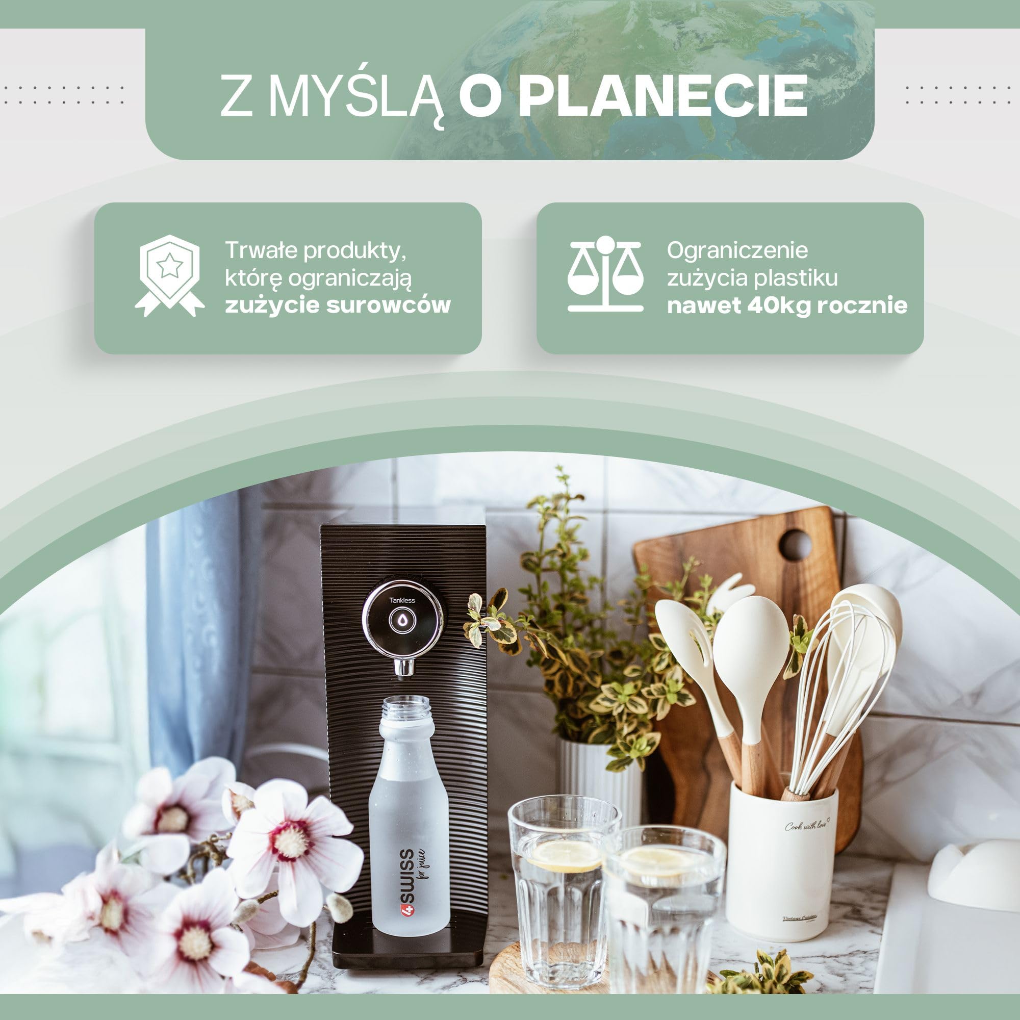 System filtracyjny 4SWISS do wody użytkowej, 5-stopniowy system bezpośredniego filtrowania wody pitnej z trzema wymiennymi wkładami i czterema trybami dozowania wody