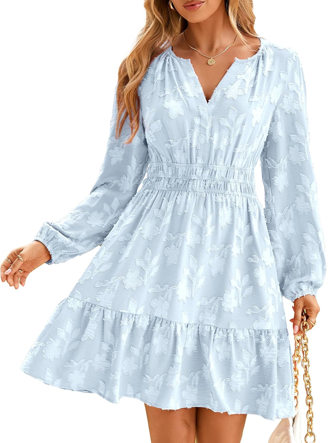 BerryGo Womens Long Sleeve Mini Dress Casual A Line Flowy Loose Vacation Party Babydoll Fall Short Dresses with Pocket