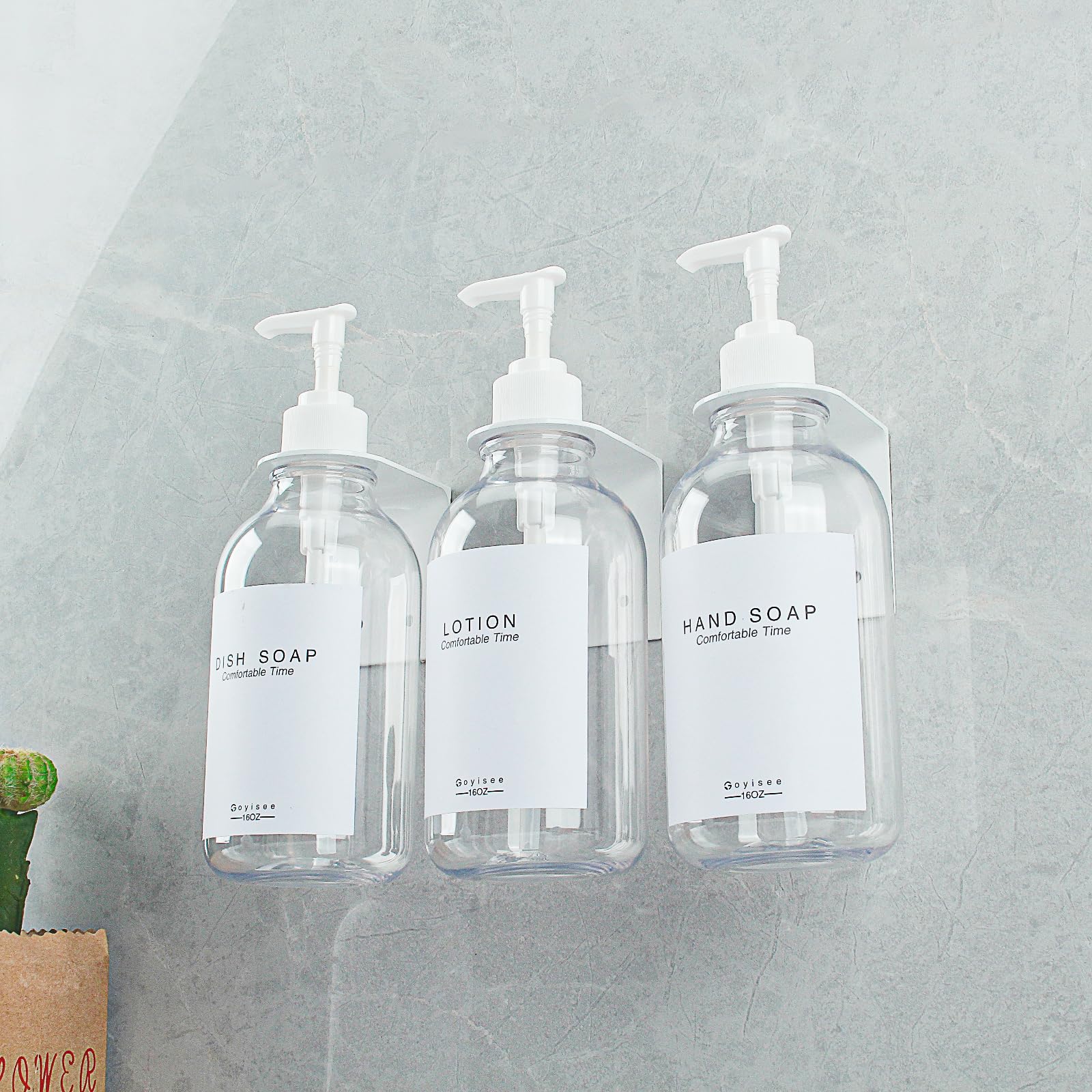 GOYISEE Shampoo and Conditioner Dispenser for Shower Wall 3 Chamber,Refillable Shampoo and Conditioner Bottles with Waterproof Labels,Soap Dispenser with Pumps - Image 3
