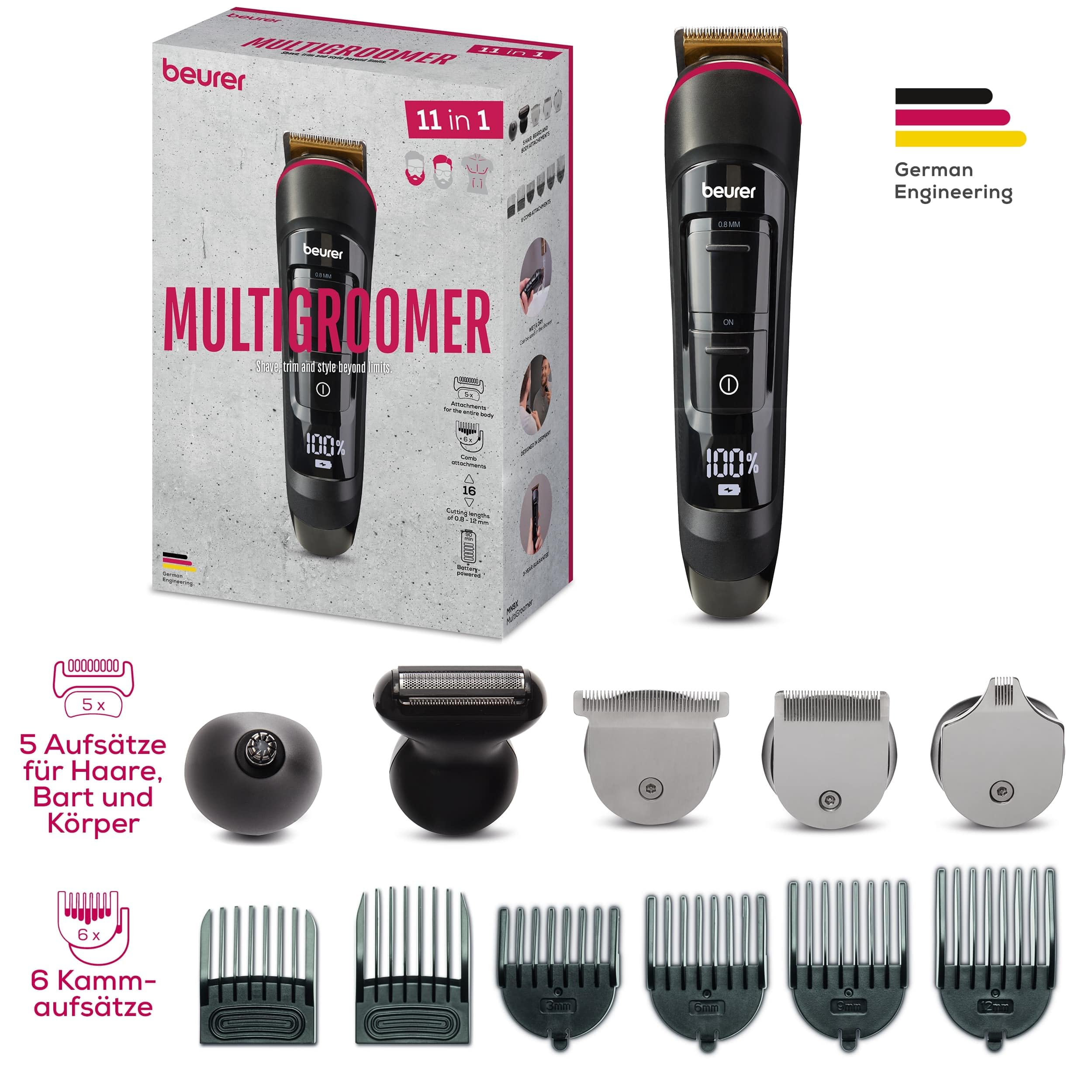 Beurer MN9X Multigroomer, 11 Edelstahl-Aufsätze, wasserdicht, Akku