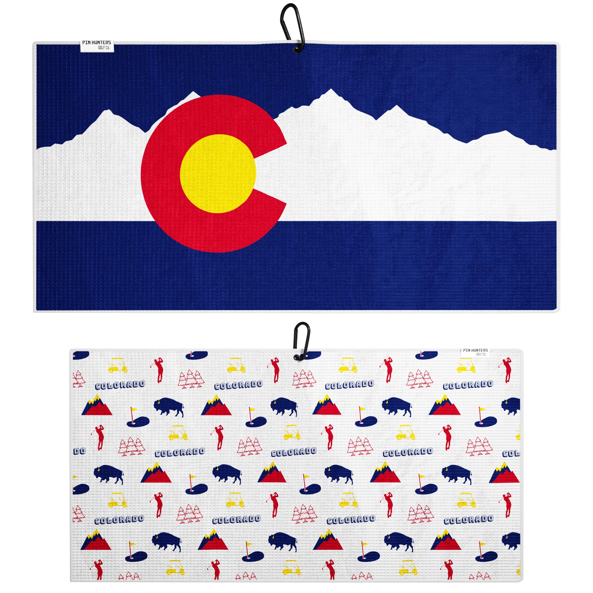 Pin Hunters Colorado Flag Microfiber Golf Towel | Premium Waffle Towel with Clip | Large 31"×15.5" Towel for Golf Bags | Accessories for Men | Fun