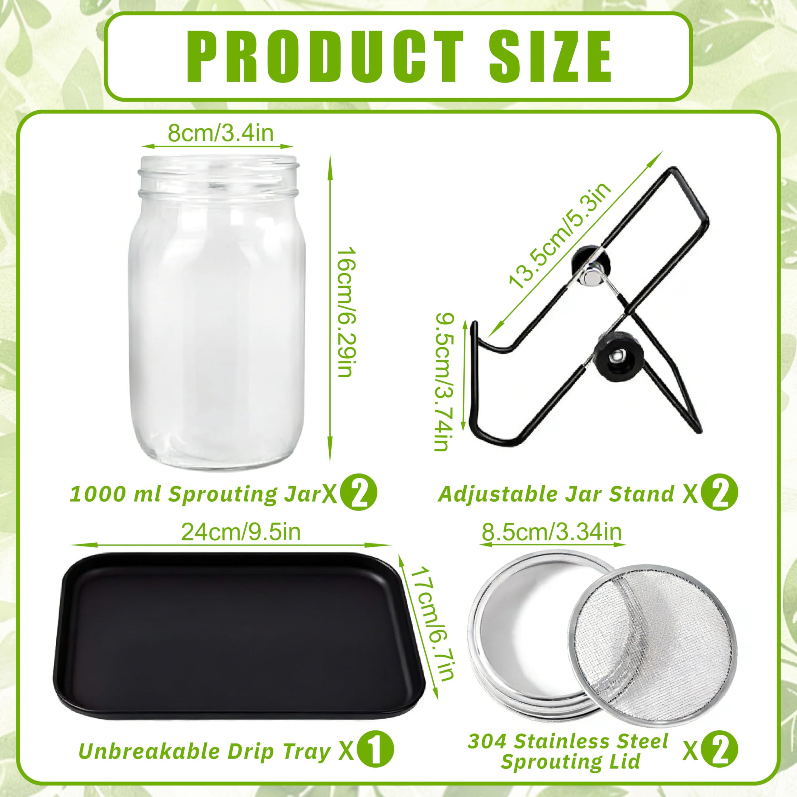 Juego de 2 vasos de brotes de 1000 ml, acero inoxidable 304, tapa coladora y cuenco, brócoli, berros y demás para extraer tú mismo, respetuoso con el medio ambiente para una germinación