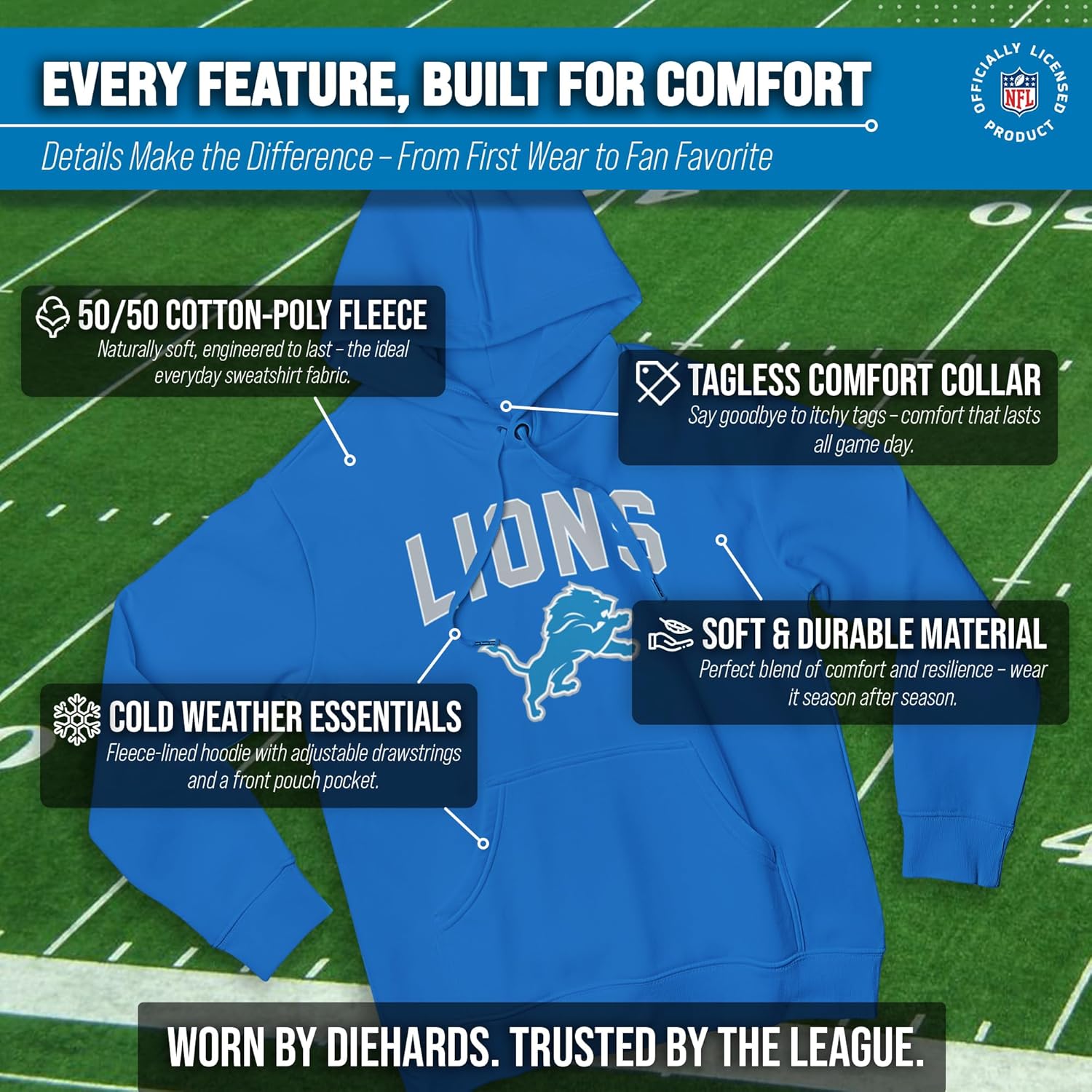 Team Fan Apparel NFL Home Team Hoodie - Adult Hooded Sweatshirt - Pro Football Fleece Hoodie - Pullover Sweatshirt