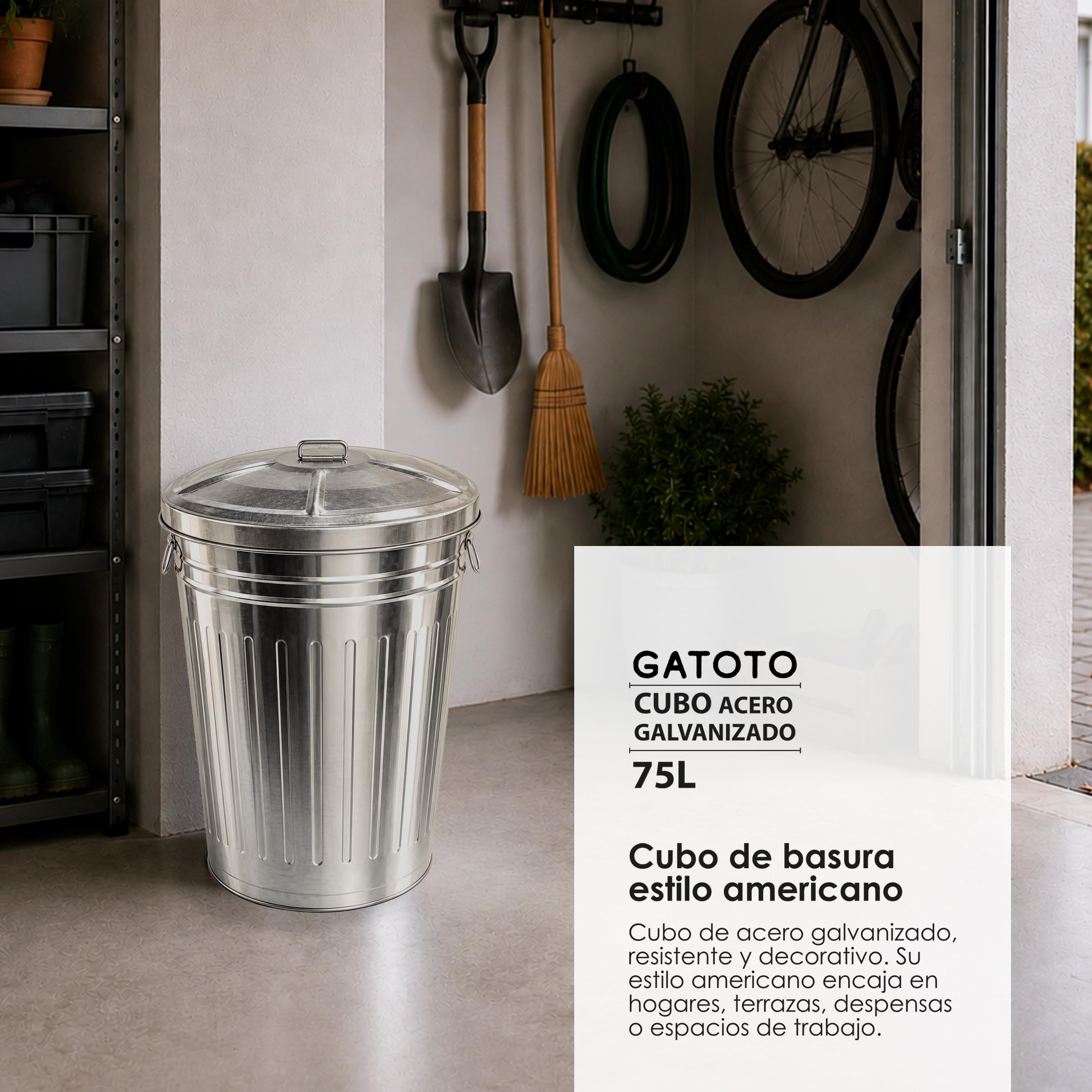 PAMEX - Cubo Basura Galvanizado Con Tapa Gatoto (75l)
