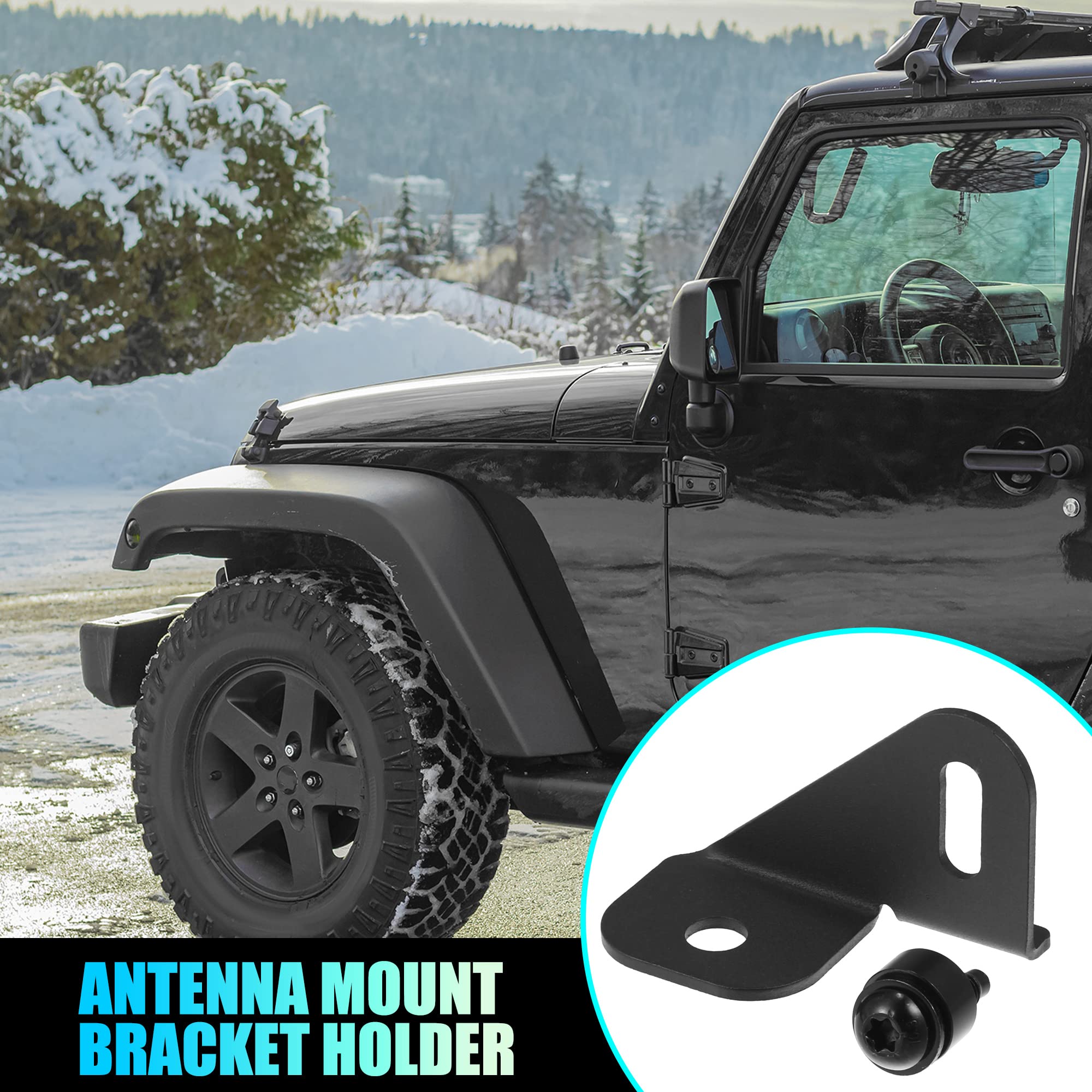 X AUTOHAUX Steel Driver Side Antenna Mount Bracket Holder for Jeep Wrangler JL JLU JK TJ for Jeep Gladiator JT 2018 2019 2020 2021 2022 Black
