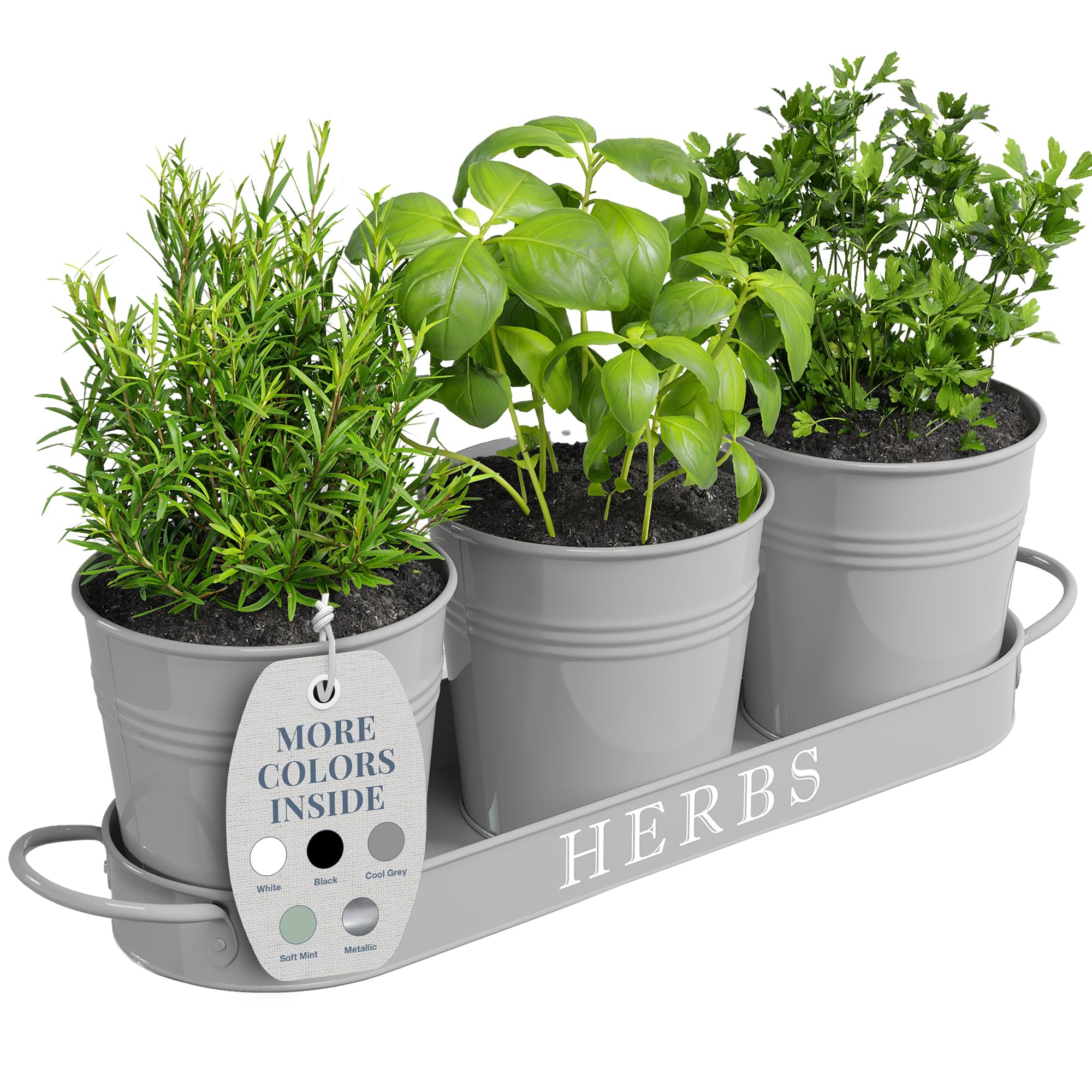 PERFNIQUE Set di fioriere da giardino per erbe aromatiche da interni, con vassoio, vasi per piante da fattoria, fioriera da davanzale con drenaggio, per interni/esterni, vasi da finestra (bianco