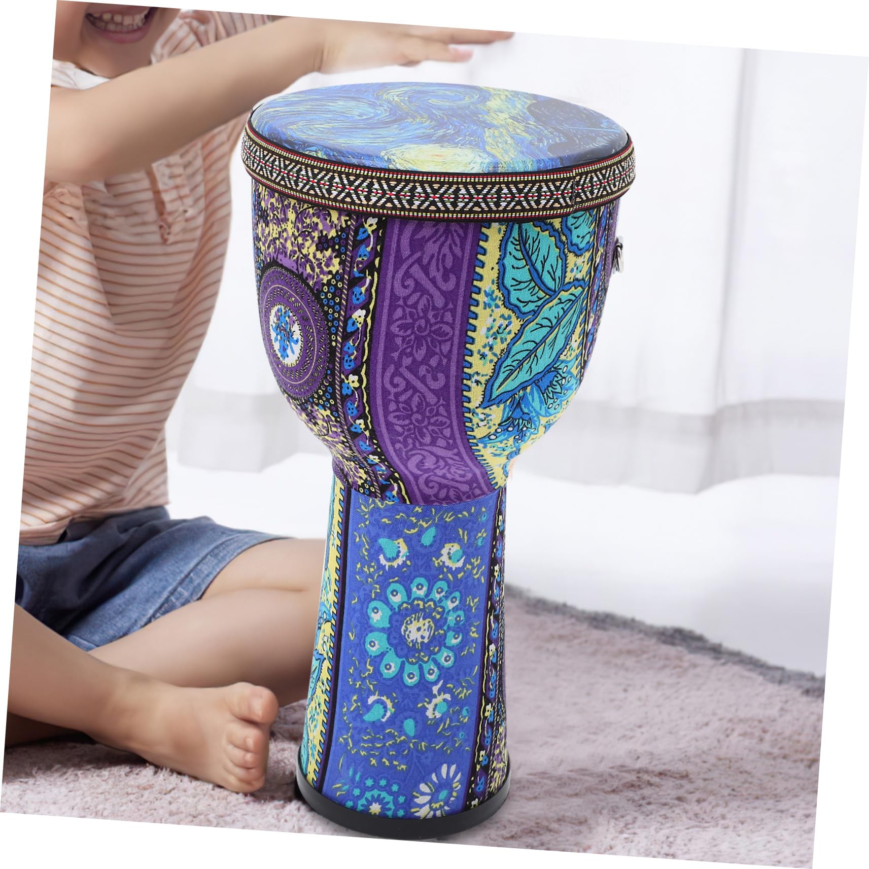 Djembé Africano de Mano Pvc Ligero para Principiantes 8 Pulgadas | Patrón Aleatorio Distintivo, Resistente a Deformarse y Romperse, Portátil, para Adultos y Niños Estilo Aleatorio