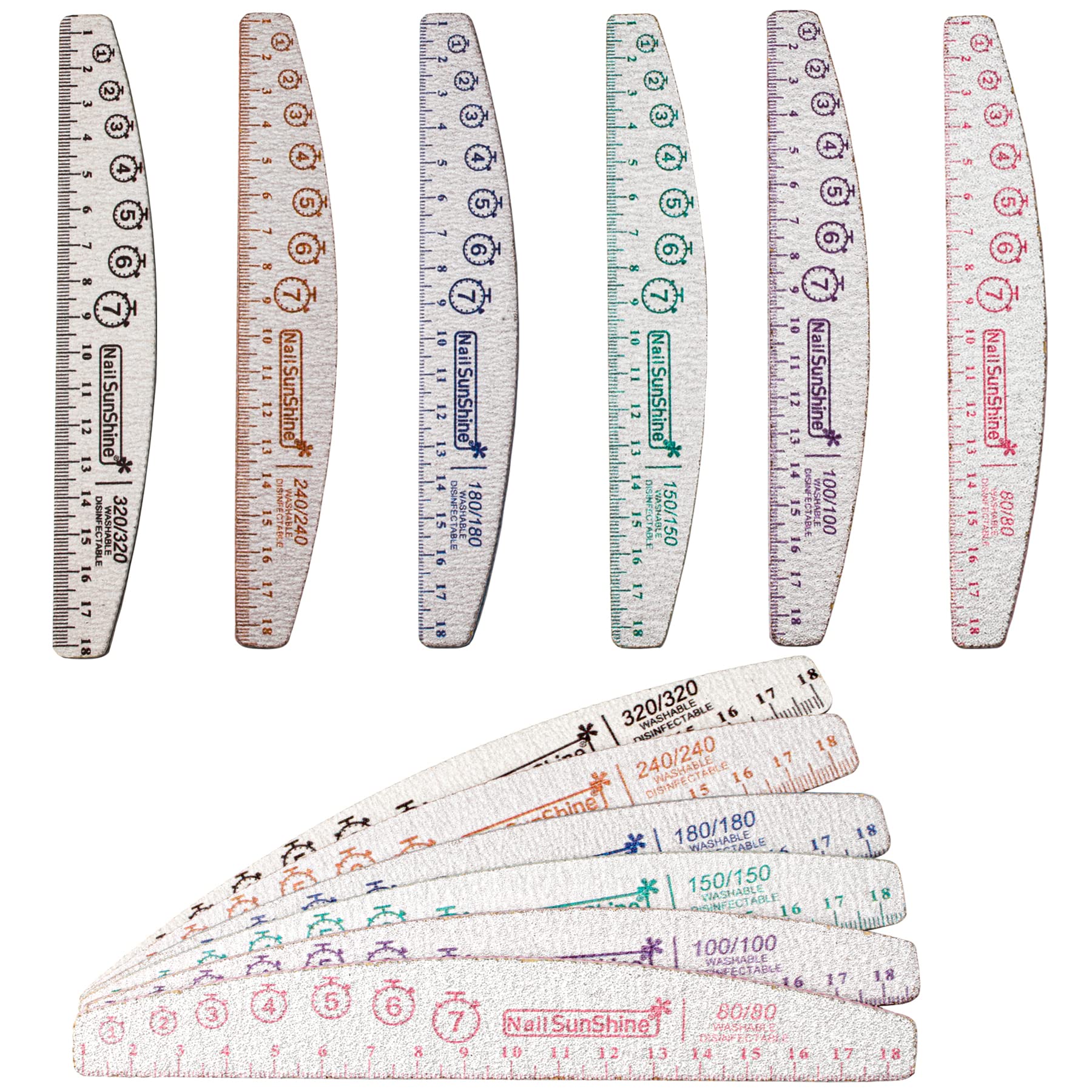 Refers to Dazzle 12 PCS Nail File 6 Colors Scale Ruler Half Moon Nail Files for Acrylic Nails Professional Reusable Double Sided Washable Emery Boards for Nails Manicure Tools