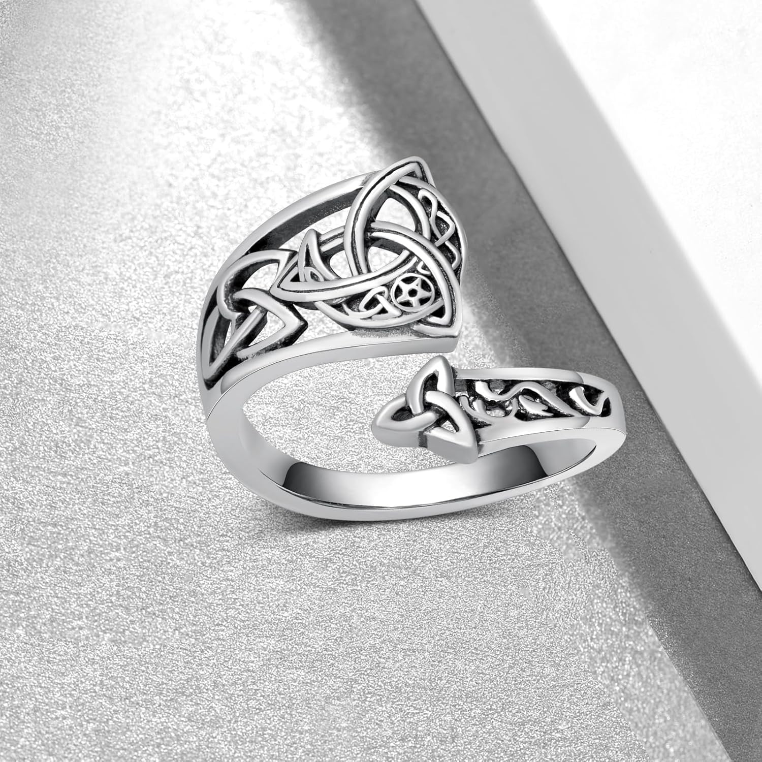 Celtic Knot Spoon Ring 925 Sterling Silver Celtic Knot Adjustable Ring Vintage Thumb Rings Jewelry Gifts for Women