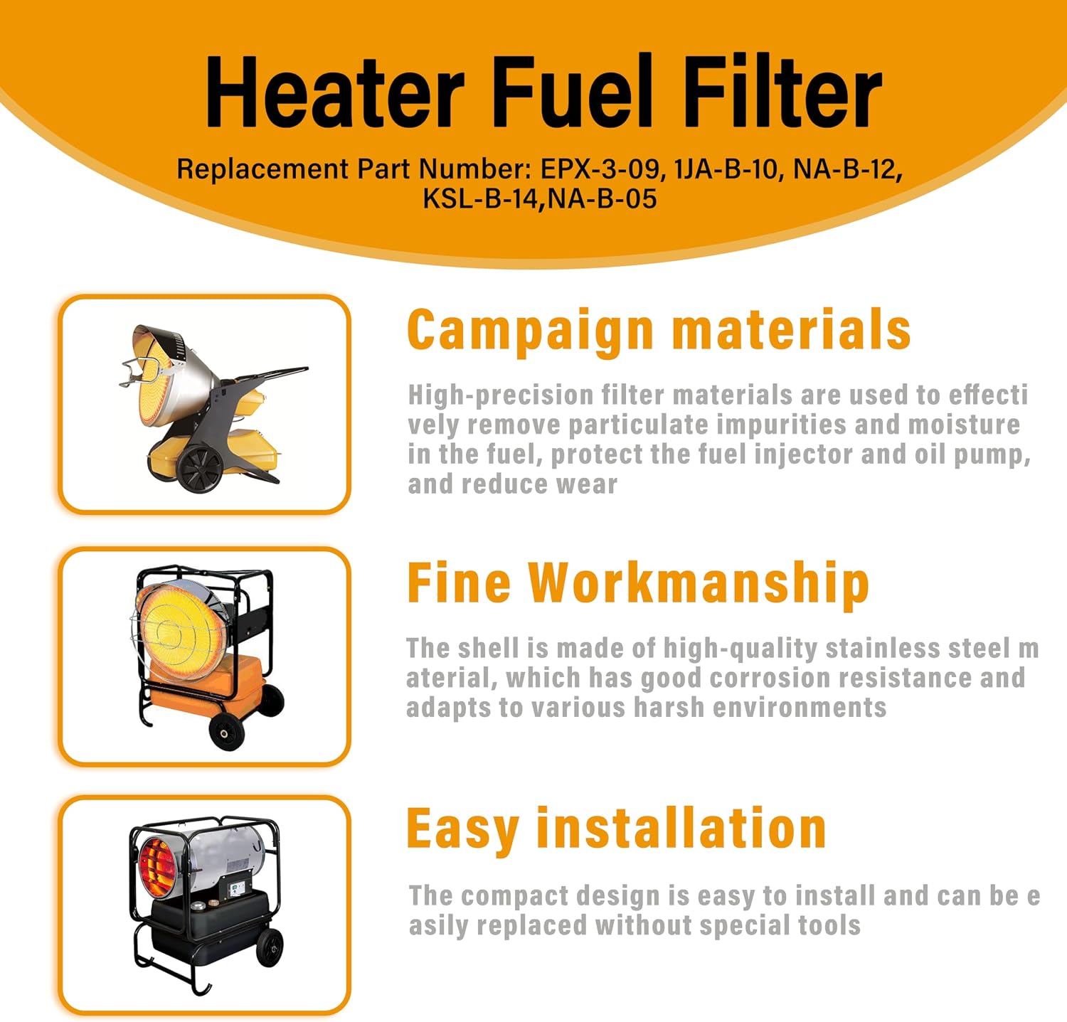 Replacement Heater Fuel Filter KSL-B-14，1JA-B-10 Fits Val 6 models – EPX, KBE5L2, KBE5L, KBE5S, HotGun, 1JA